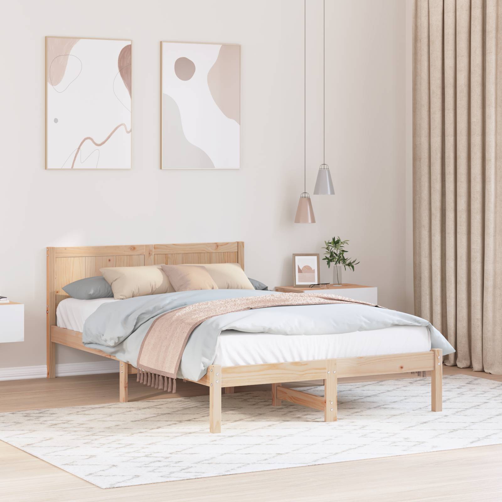 vidaXL Kiefer Bettgestell Natur Kiefer Holz 140 x 190 cm Langlebig