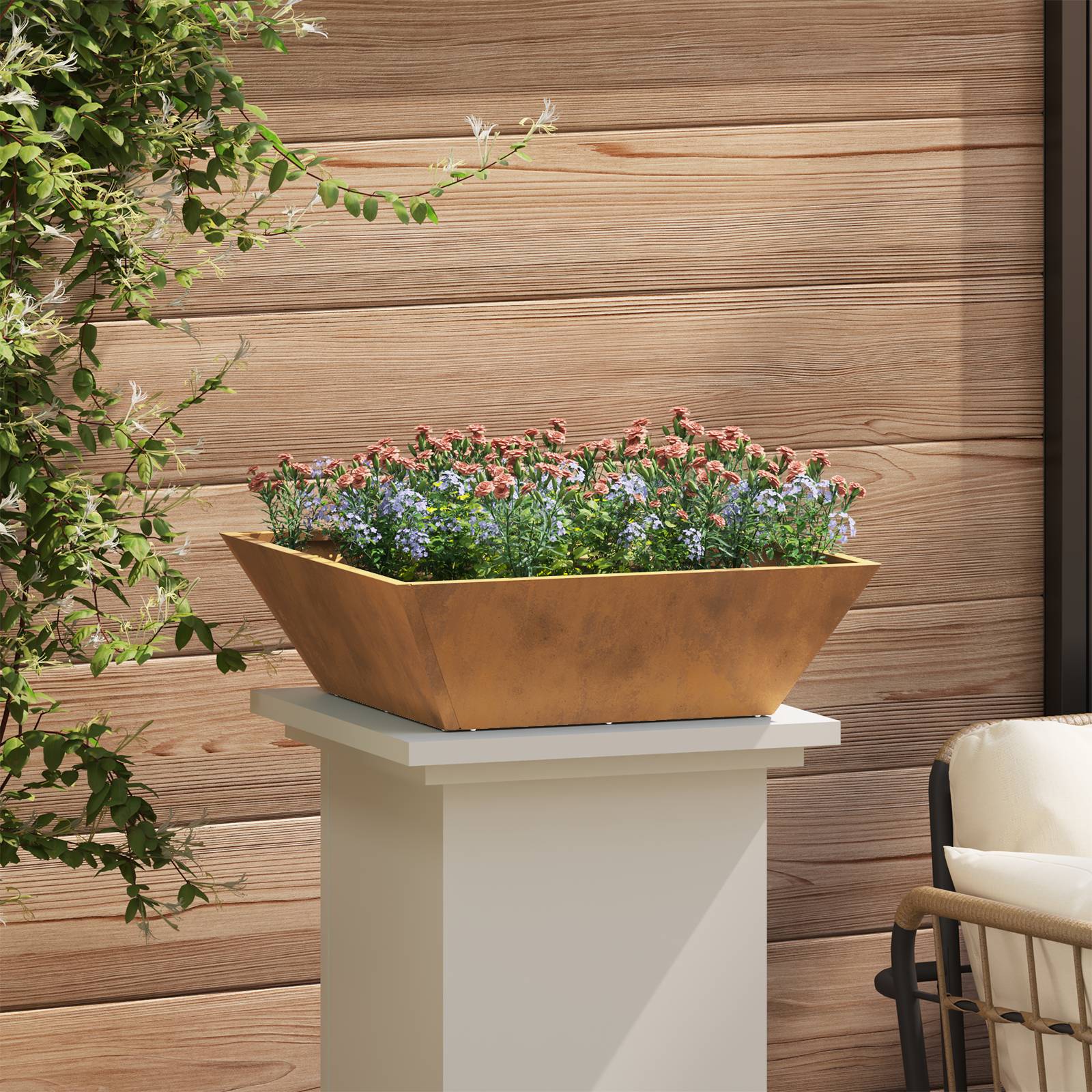 vidaXL Metallpflanzer Wetterstahl 50 x 50 x 15 cm Dekorative Intarsien