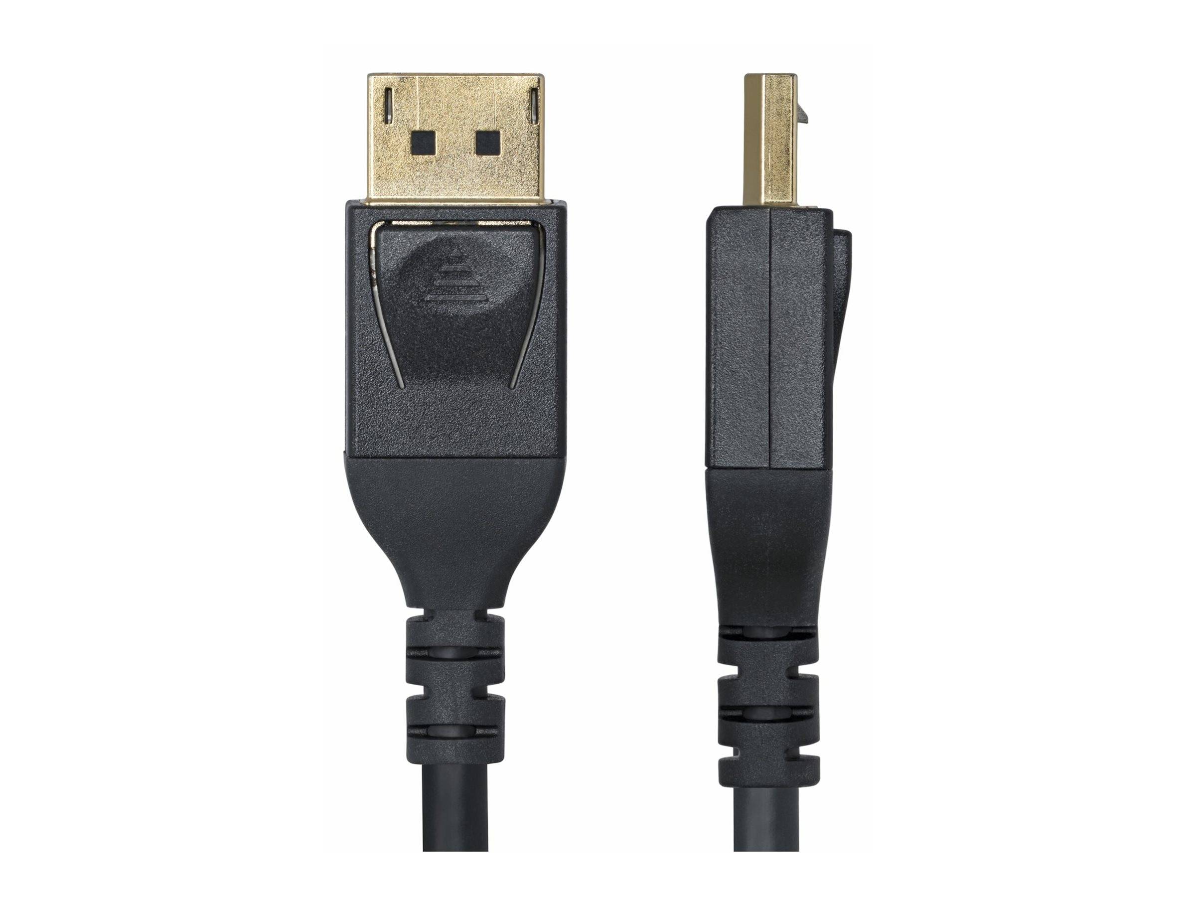 Schwarzes HDMI-Kabel von vorne und von der Seite gezeigt, mit vergoldetem Steckverbinder auf weißem Hintergrund.
