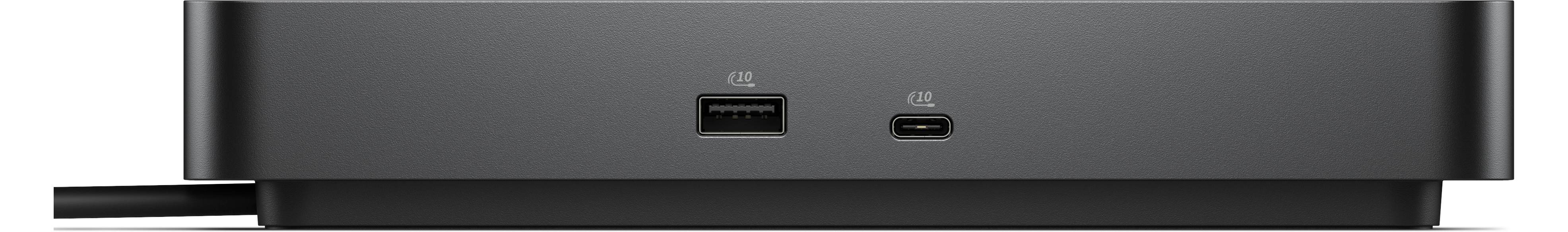 Nahaufnahme einer Gerätevorderseite mit zwei Anschlüssen: ein USB-A-Anschluss mit der Beschriftung USB und ein USB-C-Anschluss mit der Beschriftung 45W.