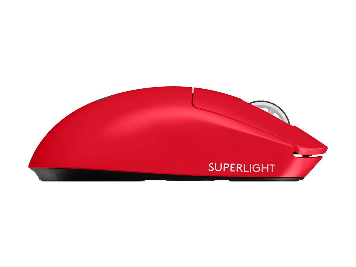 Rote kabellose Computermaus mit der Aufschrift „SUPERLIGHT