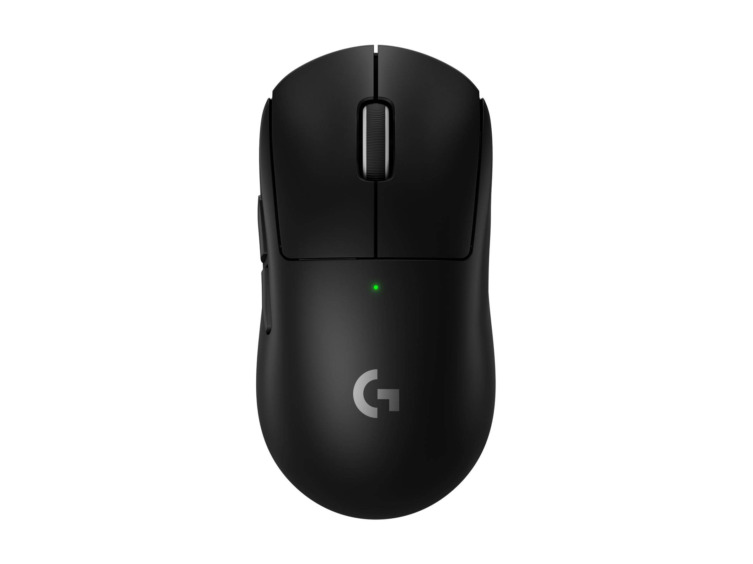 Schwarze kabellose Computermaus mit grünem Statuslicht und Logitech-