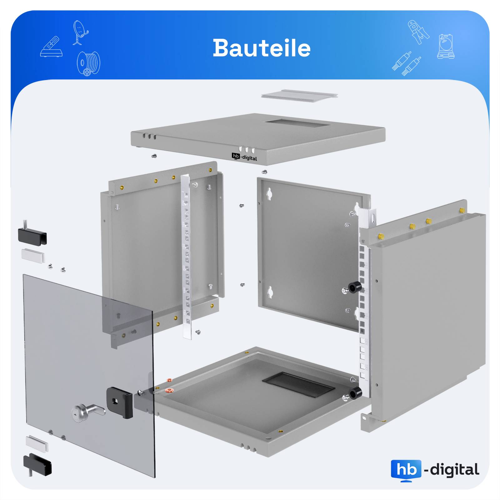 hb-digital Netzwerkschrank 10 Zoll 12HE Wandgehäuse 592 x 312 x 300 mm hellgrau