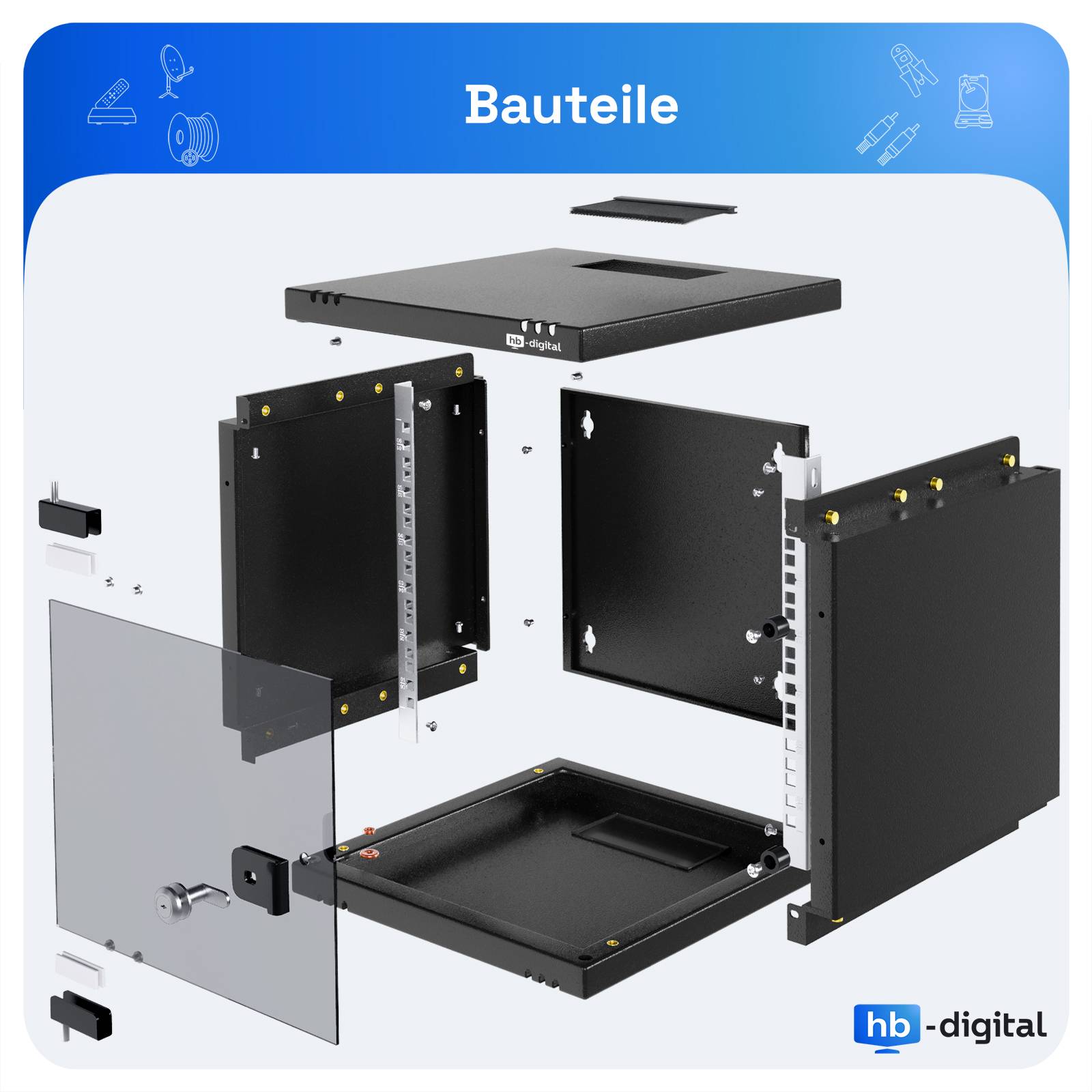 hb-digital Serverschrank 10 Zoll 6HE Wandgehäuse 330x 312x 300 mm schwarz
