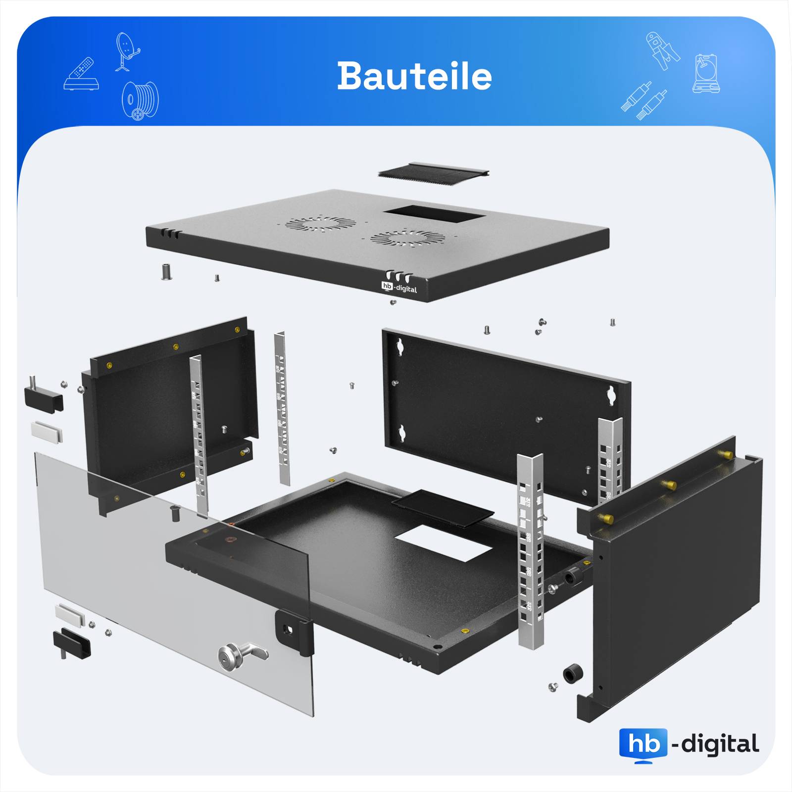 hb-digital Serverschrank 19 Zoll 4HE Wandgehäuse 240x540x400 mm schwarz