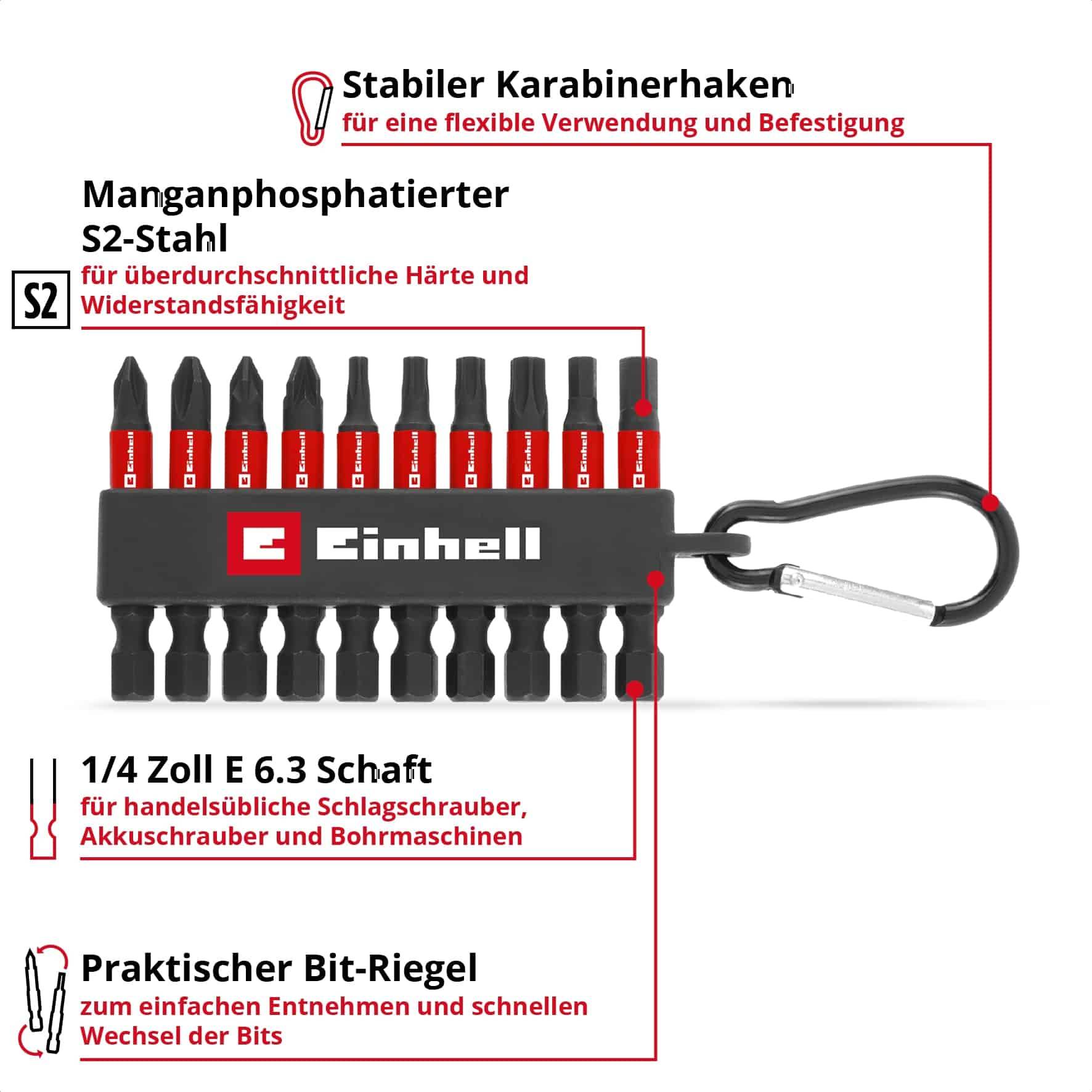 EINHELL Impact-Bit-Set, 118633, Karabiner, 10-teilig