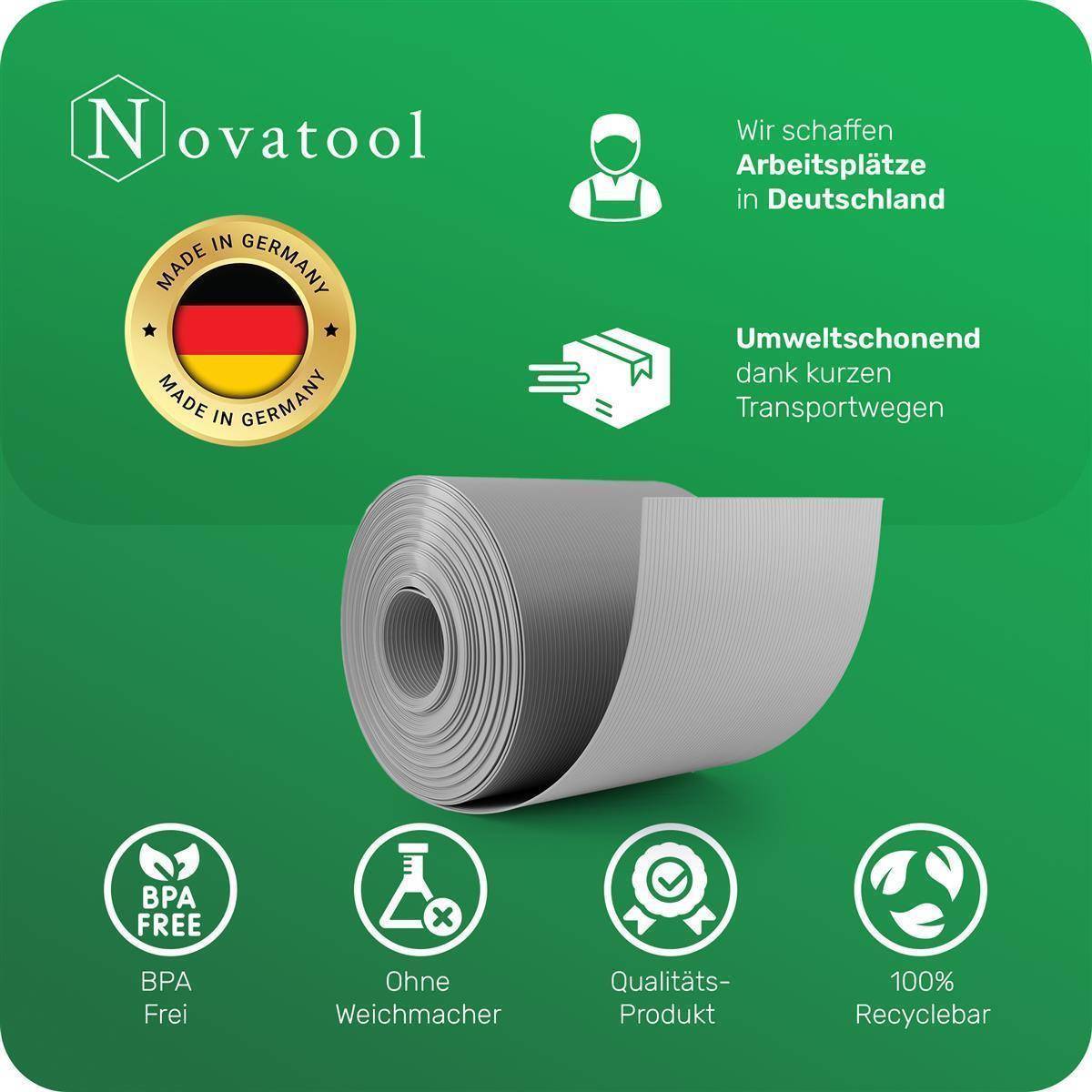 Novatool PREMIUM PP 25m Rolle Sichtschutzstreifen für Doppelstabmattenzaun FENSTER GRAU für 10 Reihen Stabmattenzaun Sichtschutzstreifen langlebig