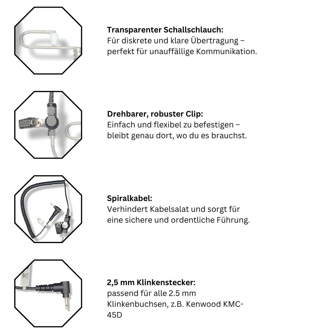 funkKRAFT WaveCom Pro 2.5 – Ohrhörer mit Schallschlauch für Funkgeräte & Lautsprechermikrofone (2,5 mm Klinke)