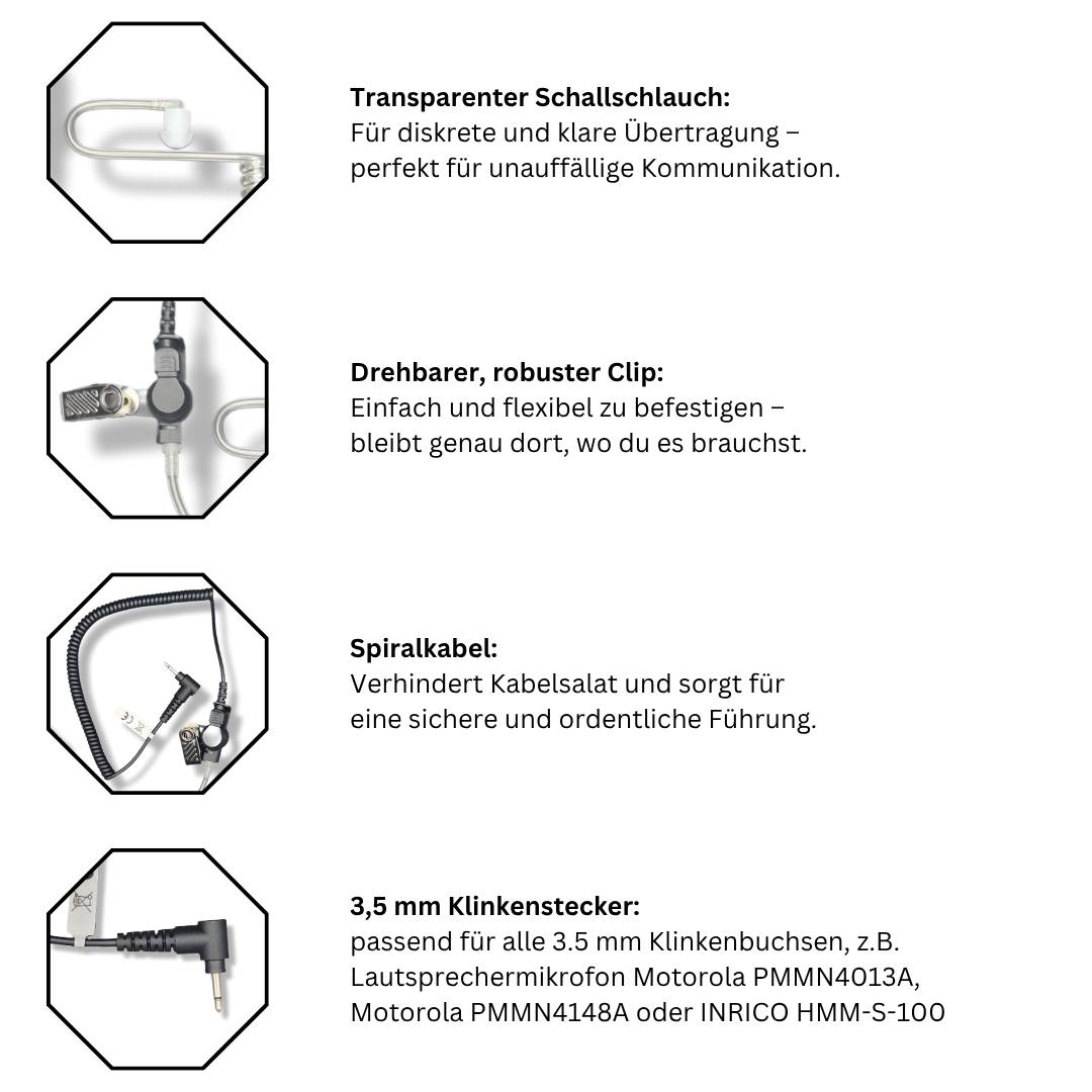funkKRAFT WaveCom Pro 3.5 – Ohrhörer mit Schallschlauch für Funkgeräte & Lautsprechermikrofone (3,5 mm Klinke)