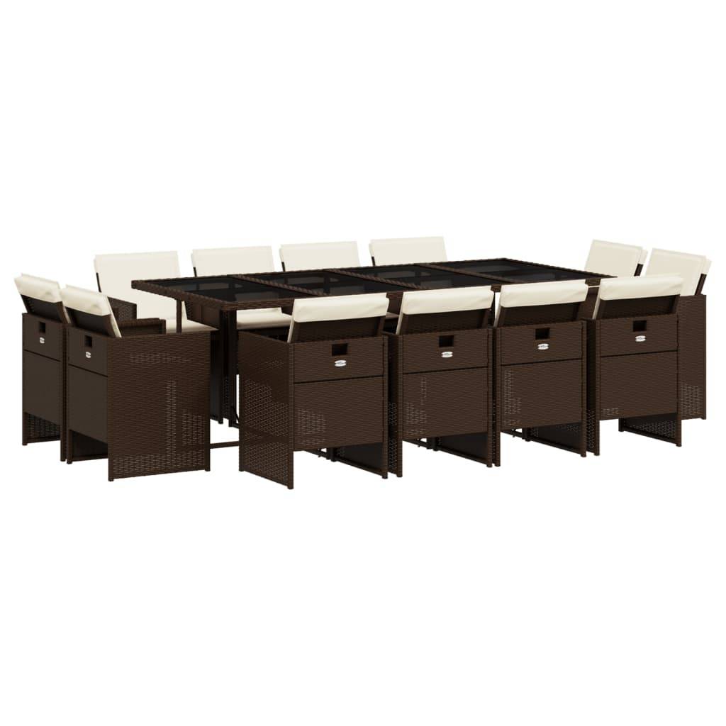 vidaXL 13-tlg. Garten-Essgruppe mit Kissen Braun Poly Rattan