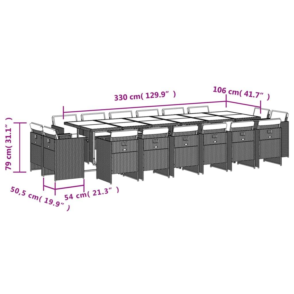 vidaXL 17-tlg. Garten-Essgruppe mit Kissen Braun Poly Rattan