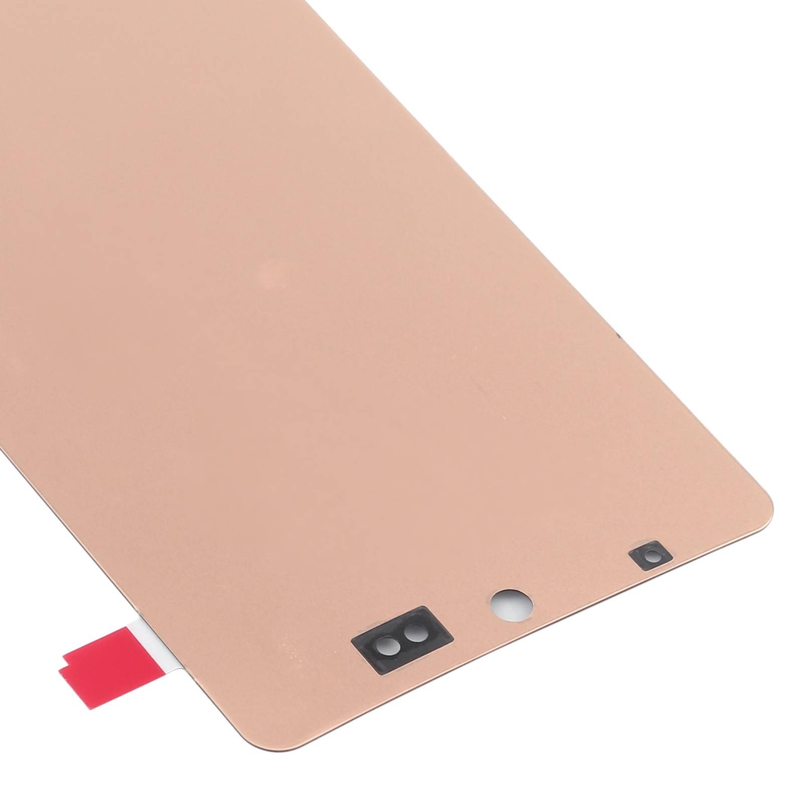Beige rechteckiges elektronisches Bedienfeld mit zwei schwarzen Sensorfenstern, einem kreisförmigen Loch und einer roten Zuglasche in einer Ecke.