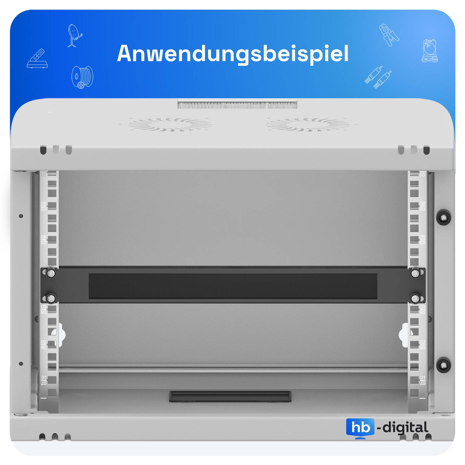 hb-digital 19 Zoll Kabeldurchführung mit Bürstenleiste 1HE schwarz