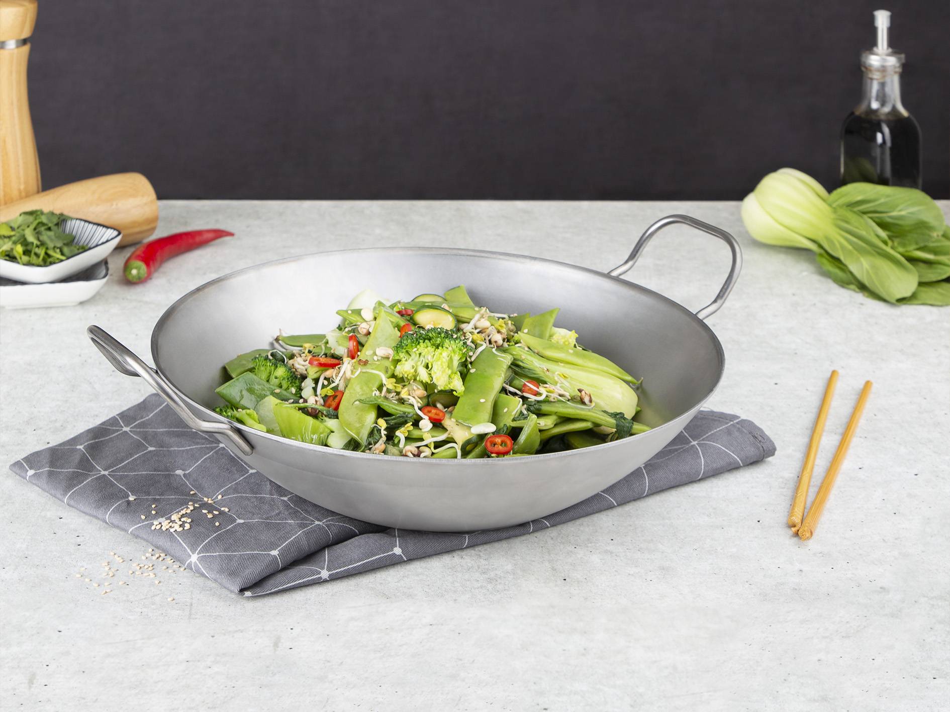 Wok aus Eisen mit 2 Griffen Ø 30,5 cm