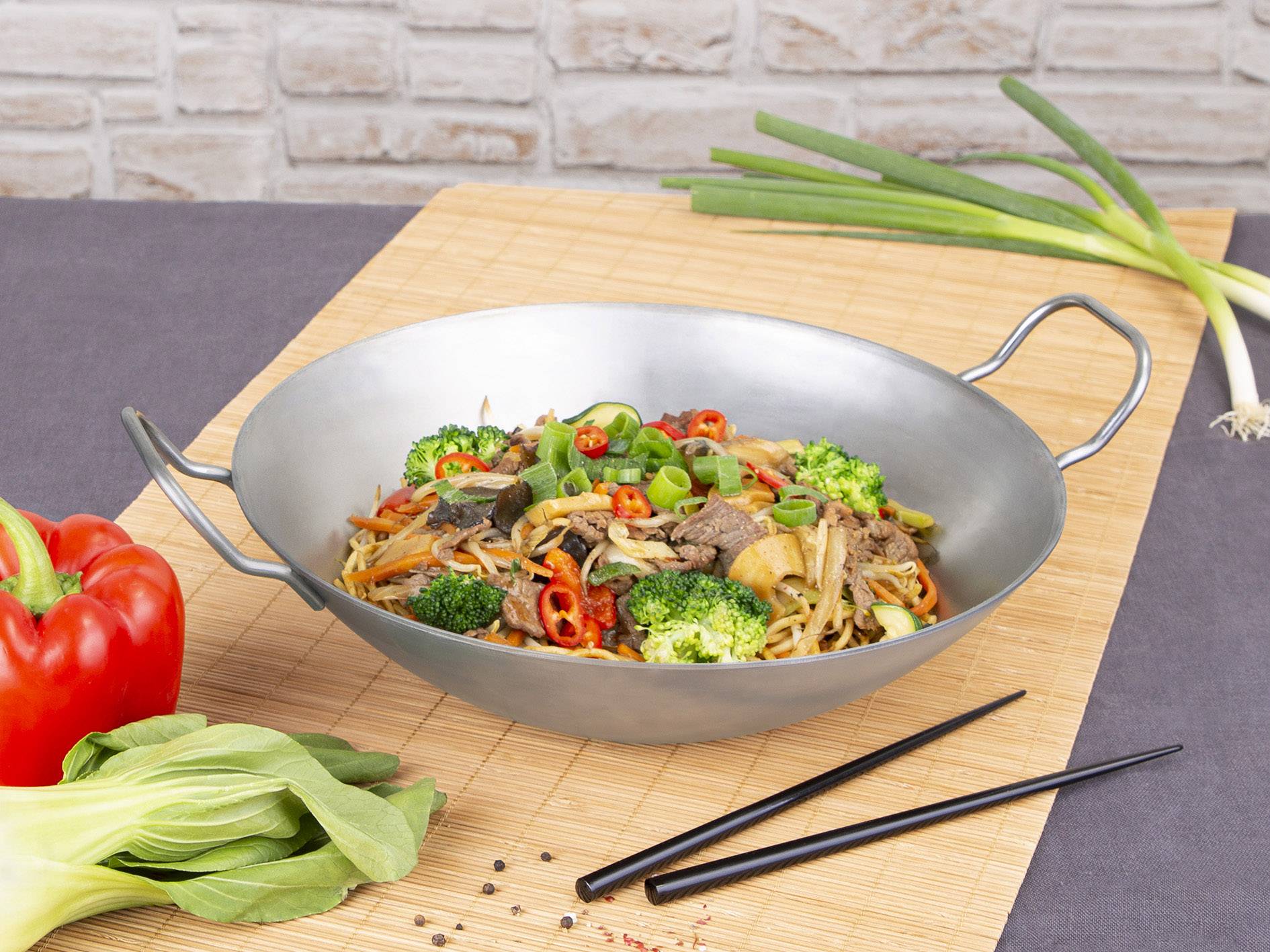 Wok aus Eisen mit 2 Griffen Ø 30,5 cm