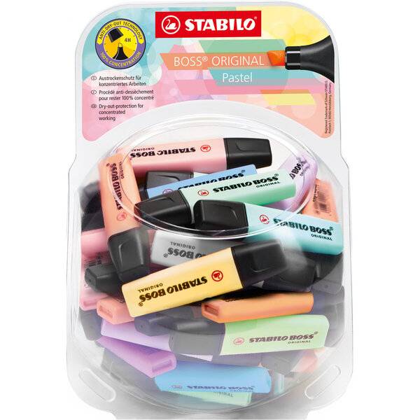 Textmarker BOSS Pastel Display Bonbonglas 60 Stück/14 Farben
