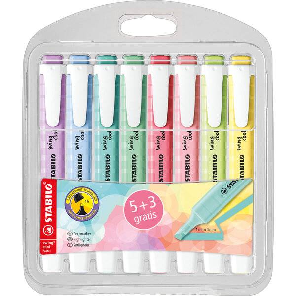 Textmarker swing cool Pastel Etui 8 Stück/8 Farben 5+3