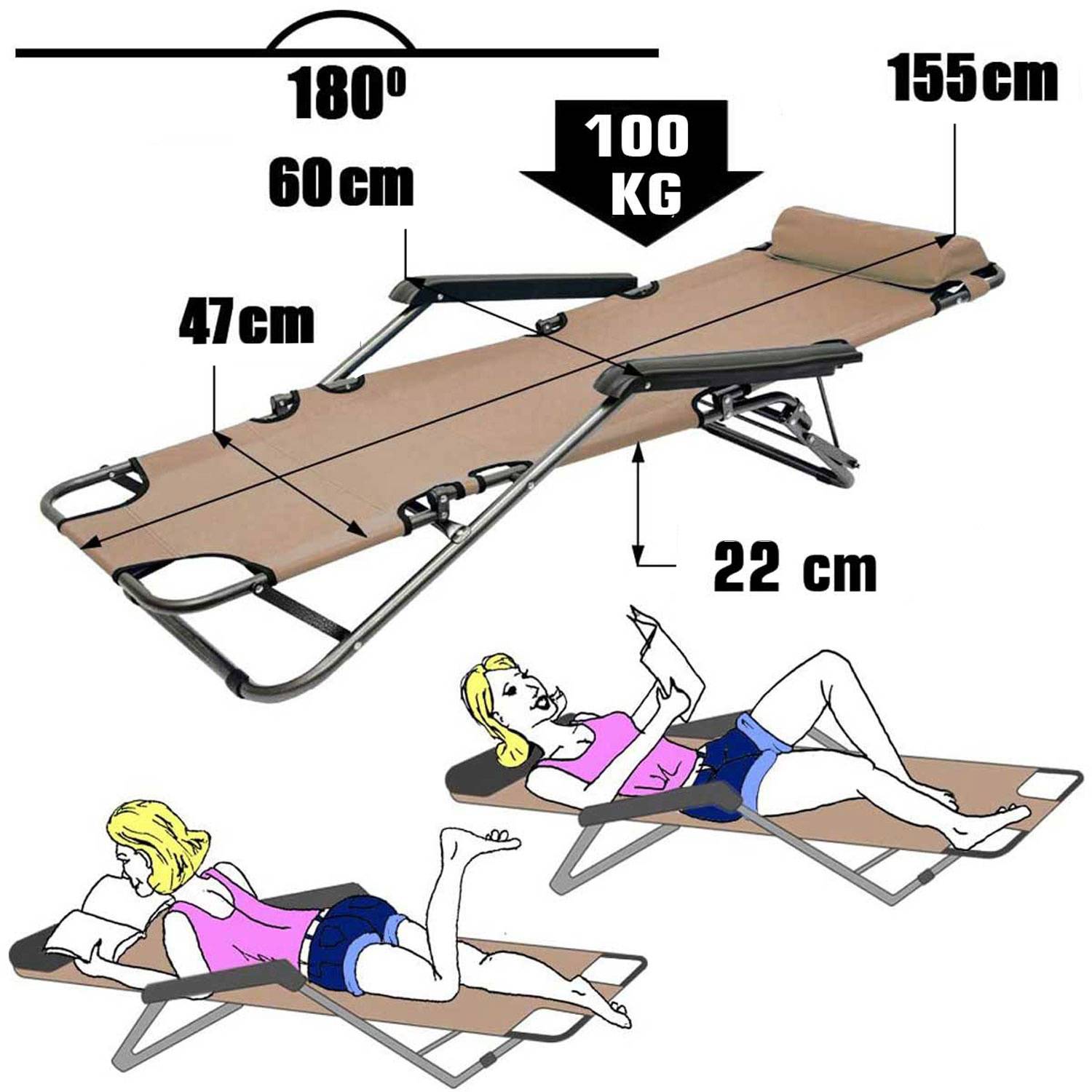 2er Set Garten Liegestuhl Klappbar - 153x60 Relaxliege Gartenstuhl Campingliege
