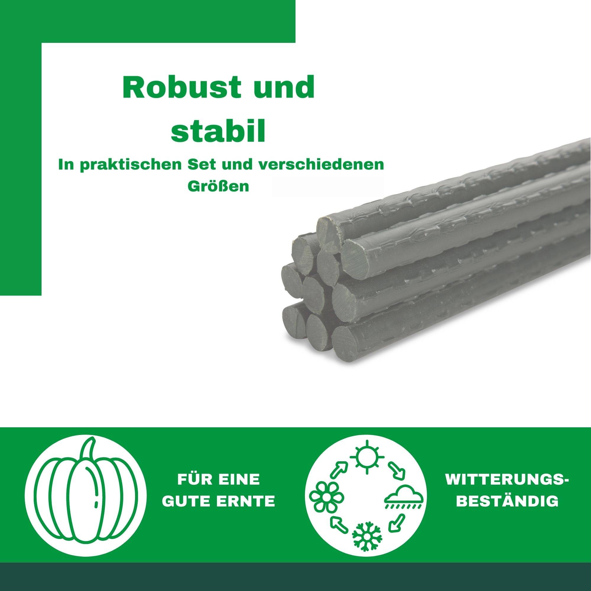 Novatool 20 Pflanzstäbe 90 cm grün 11 mm Durchmesser Rankstäbe aus kunststoffummantelten Metall Rankhilfe Tomatenstäbe Blumenhalter