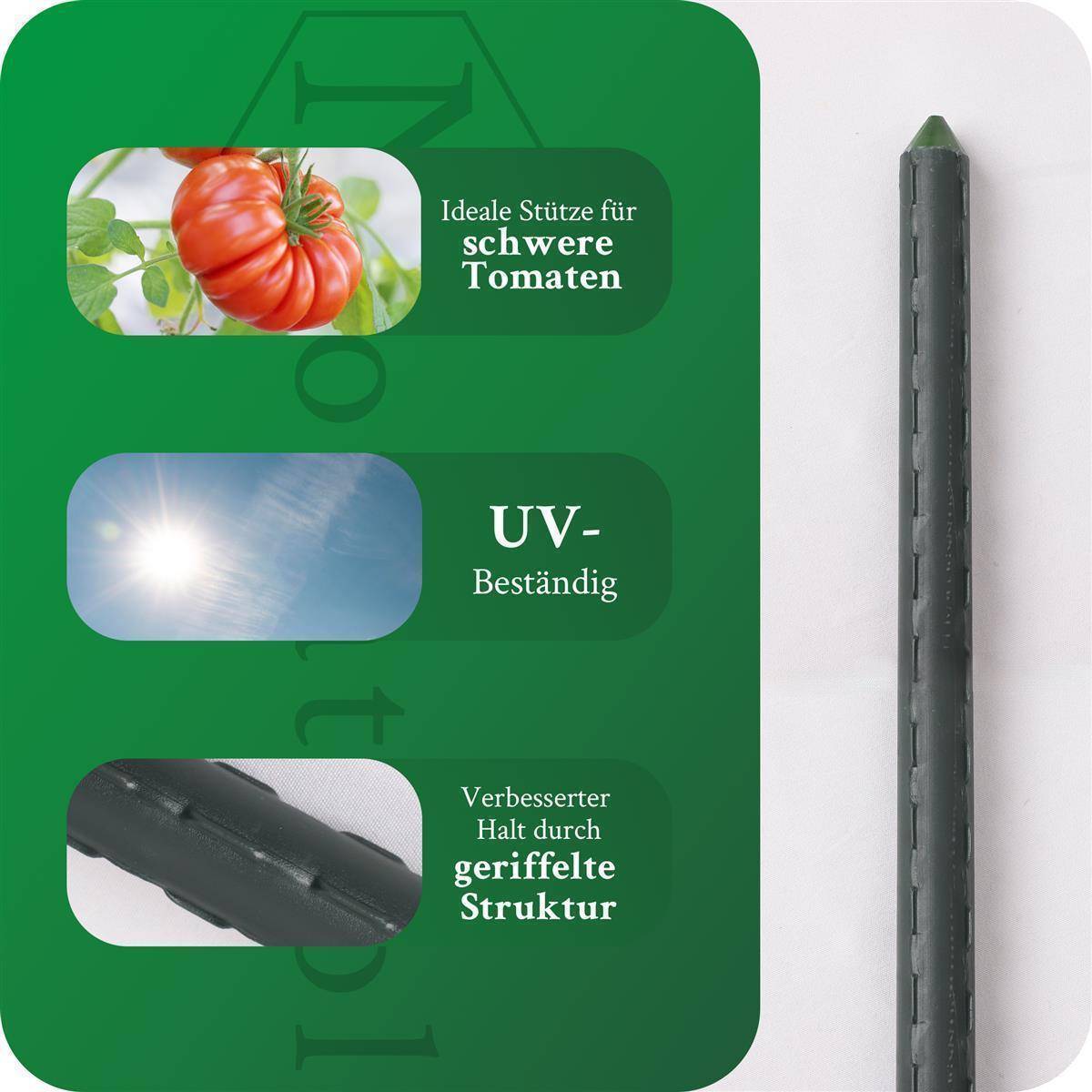 Novatool 5 Pflanzstäbe 60 cm grün 8 mm Durchmesser Rankstäbe aus kunststoffummantelten Metall Rankhilfe Tomatenstäbe Blumenhalter