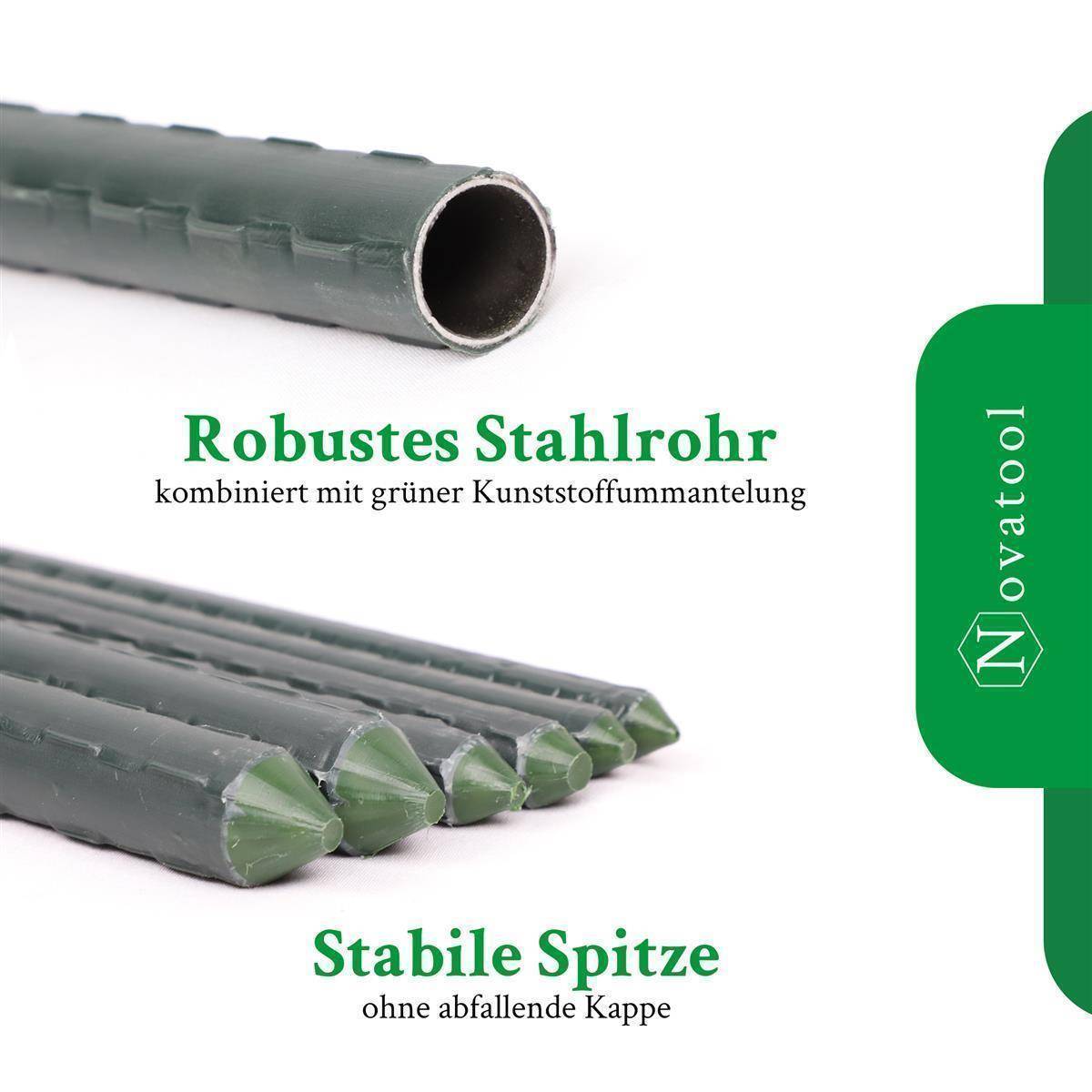 Novatool 5 Pflanzstäbe 150 cm grün 16mm Durchmesser Rankstäbe aus kunststoffummantelten Metall Rankhilfe Tomatenstäbe Blumenhalter