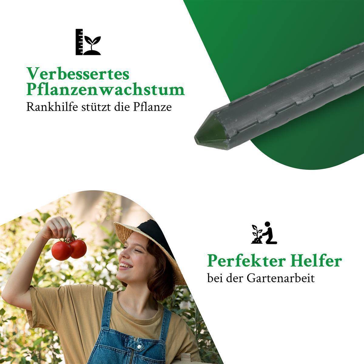 Novatool 5 Pflanzstäbe 90 cm grün 11 mm Durchmesser Rankstäbe aus kunststoffummantelten Metall Rankhilfe Tomatenstäbe Blumenhalter