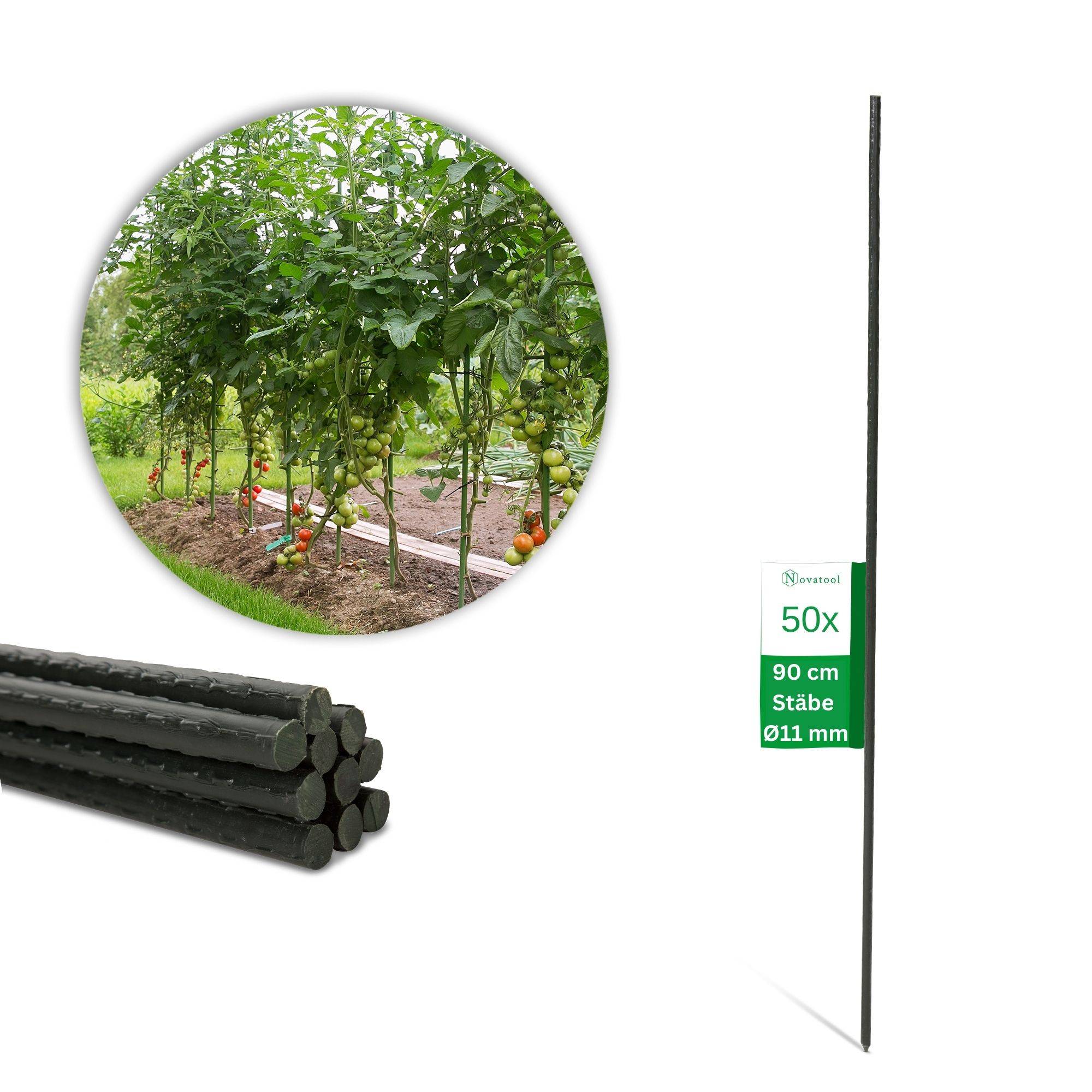 Novatool 50 Pflanzstäbe 90 cm grün 11 mm Durchmesser Rankstäbe aus kunststoffummantelten Metall Rankhilfe Tomatenstäbe Blumenhalter