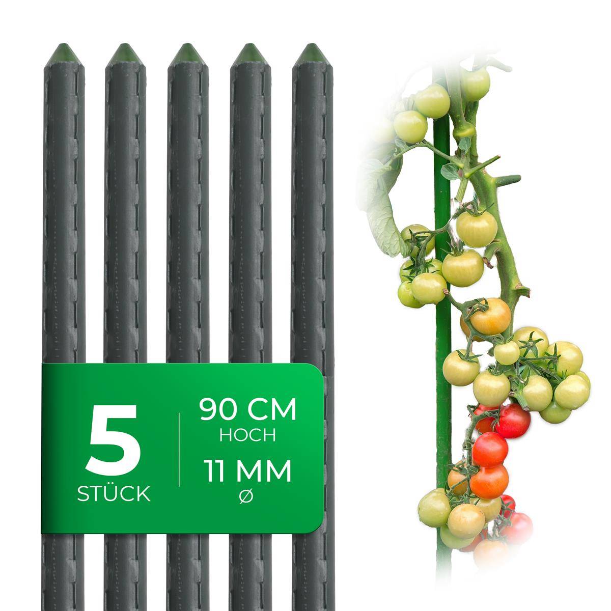 Novatool 5 Pflanzstäbe 90 cm grün 11 mm Durchmesser Rankstäbe aus kunststoffummantelten Metall Rankhilfe Tomatenstäbe Blumenhalter