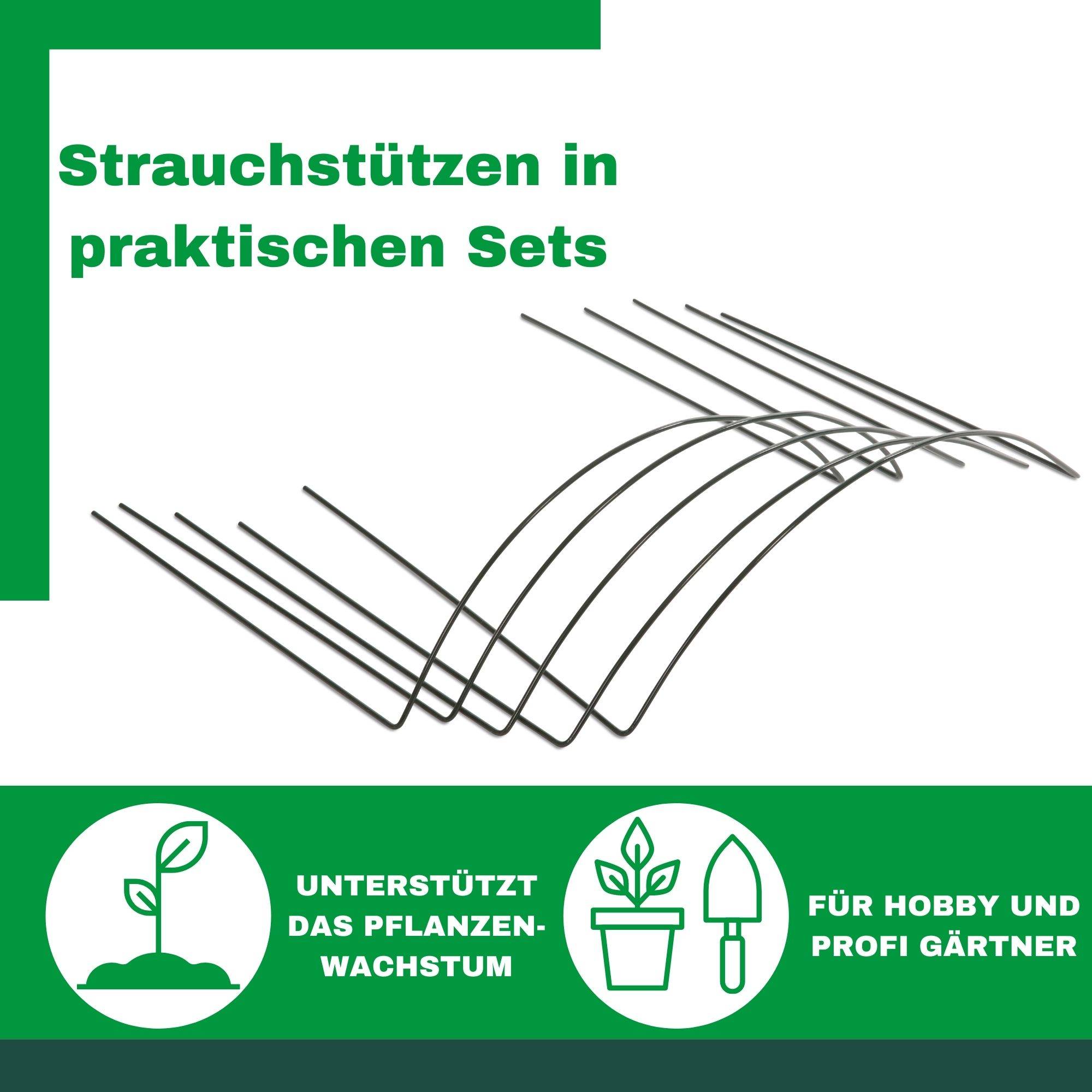 Novatool 5 Strauchstützen halbrund grün 70x40x15 cm 5,5mm Ø Staudenhalter Blumenhalter Rankengewächs Buschstütze Pflanzenstütze Blumenstütze St