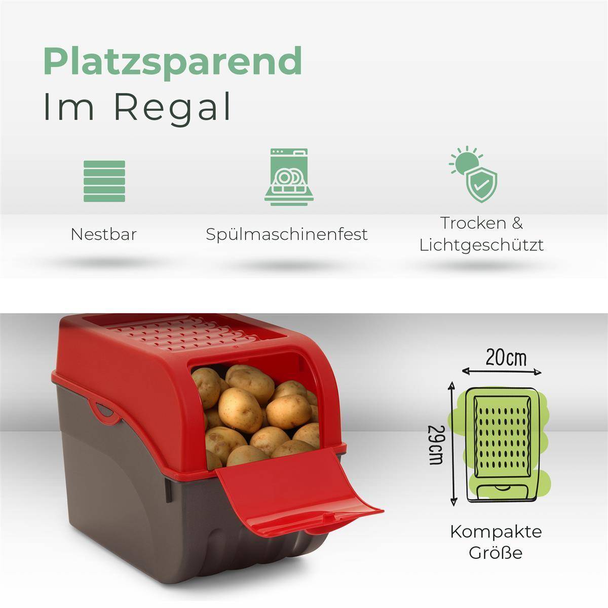 Novaliv Gemüsebox Set rot Kartoffel Aufbewahrungsbox Vorratsdoseset Zwiebeltopf Knoblauchbox Obsttopf