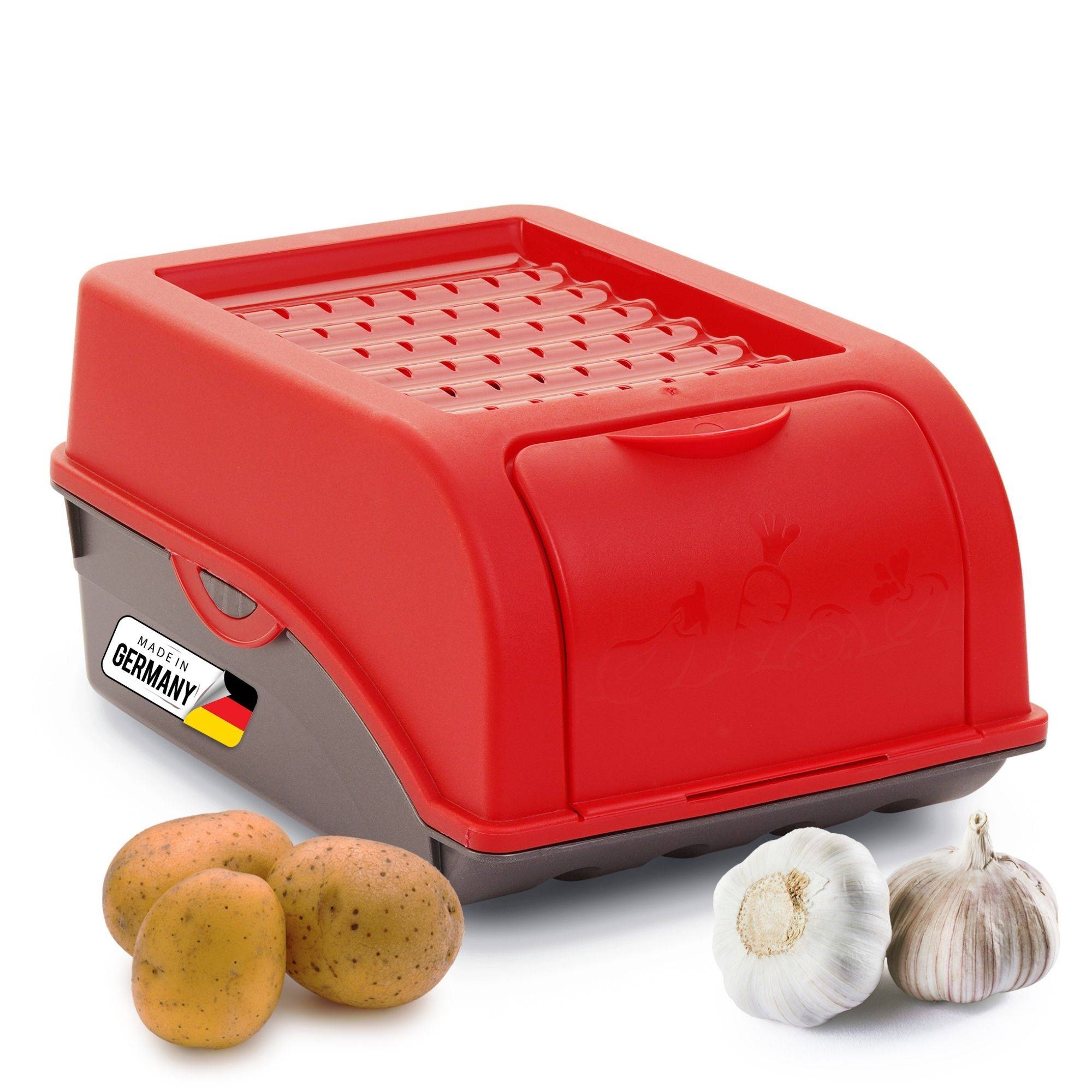 Novaliv 1x Klein 3,5 L Vorratsbehälter rot Aufbewahrungsbox Küche Zwiebelbehälter Knoblauchbehälter