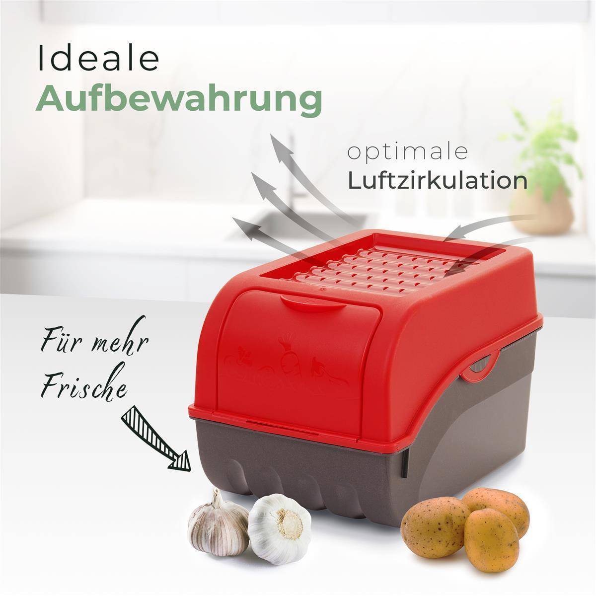 Novaliv 1x Klein 3,5 L Vorratsbehälter rot Aufbewahrungsbox Küche Zwiebelbehälter Knoblauchbehälter