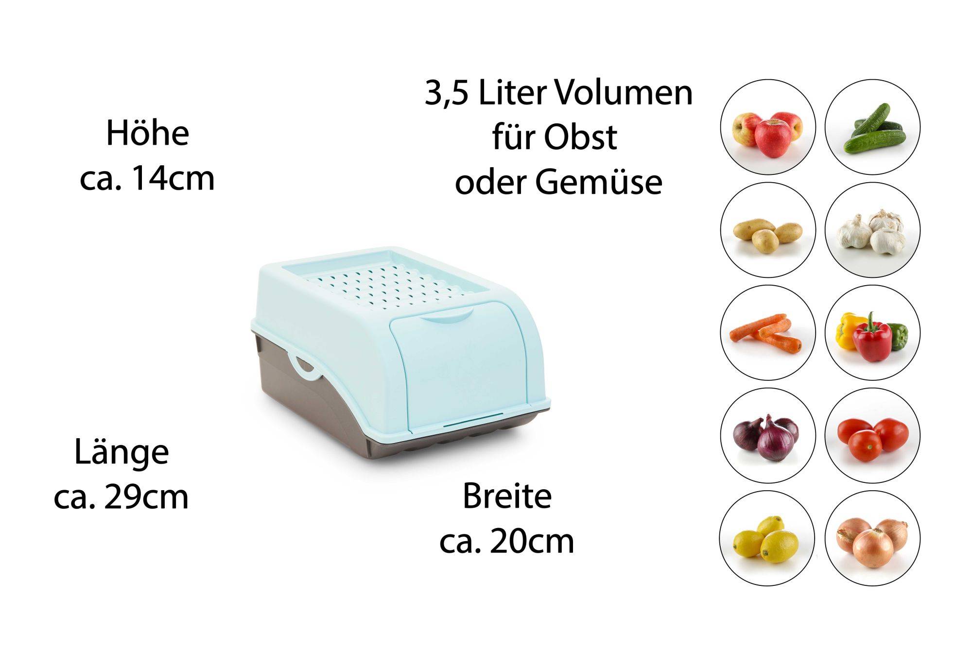 Novaliv 3x Klein 3,5 L Knoblauch Zwiebel Aufbewahrung türkis light Behälter Zwiebeldose Knoblauchdose Gefäß