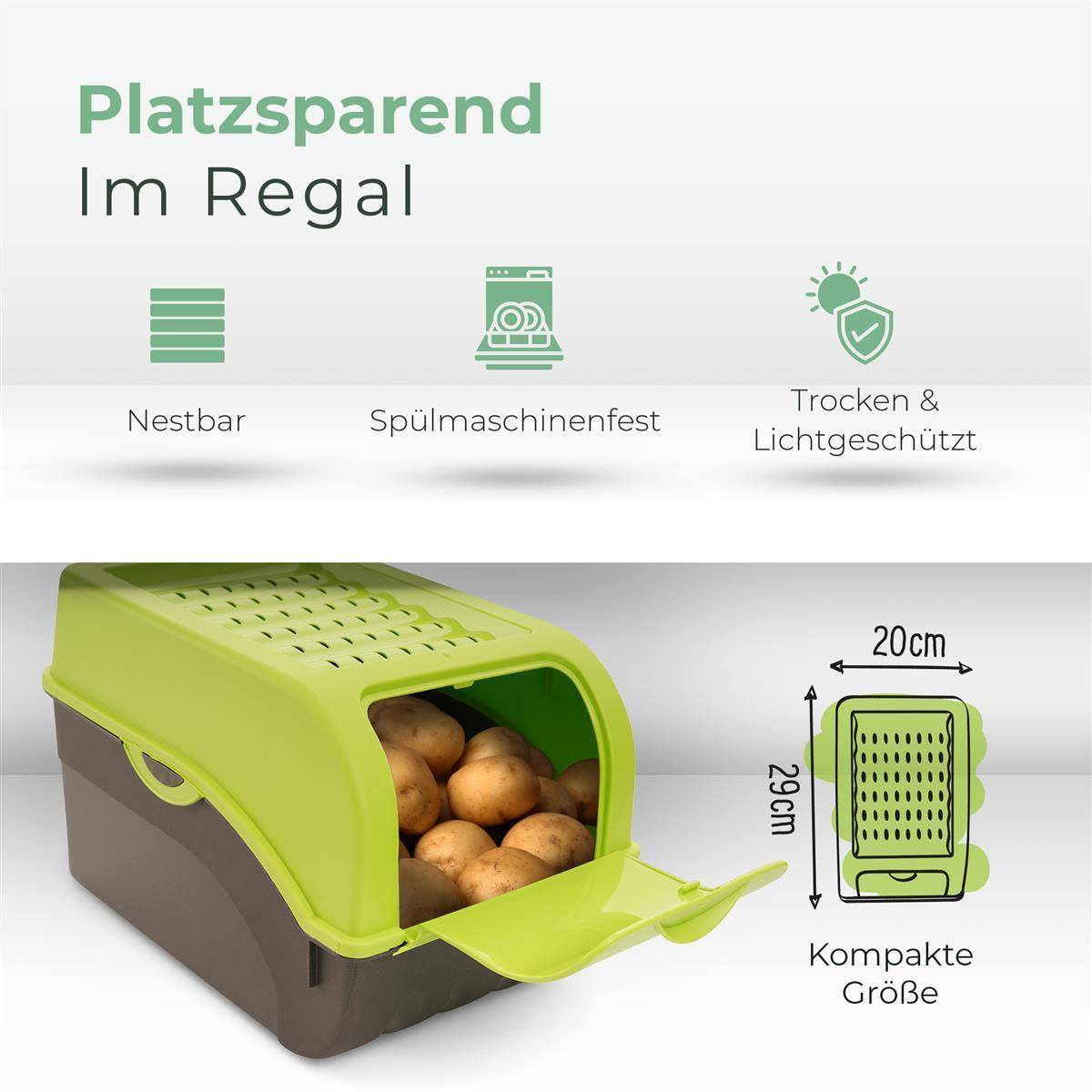 Novaliv 1x Mittel 5L Kartoffelbox grün Kartoffelkorb Gemüsebox vegetable basket onion potato storage