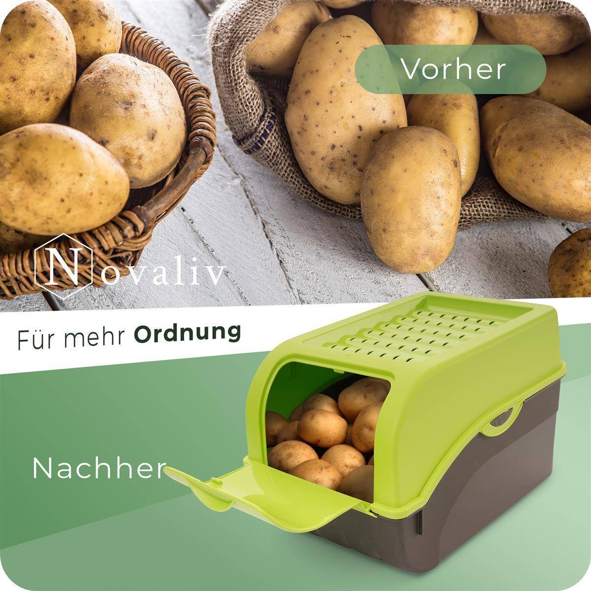 Novaliv 1x Mittel 5L Kartoffelbox grün Kartoffelkorb Gemüsebox vegetable basket onion potato storage