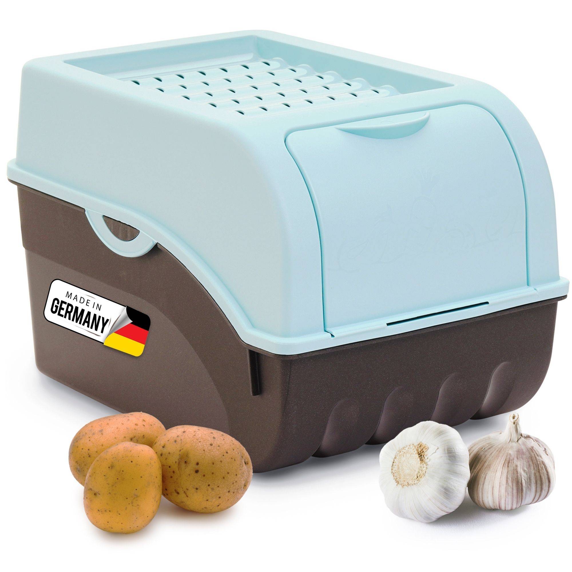 Novaliv 1x Mittel 5L Kartoffelbox türkis light Kartoffelkorb Gemüsebox vegetable basket onion potato storage