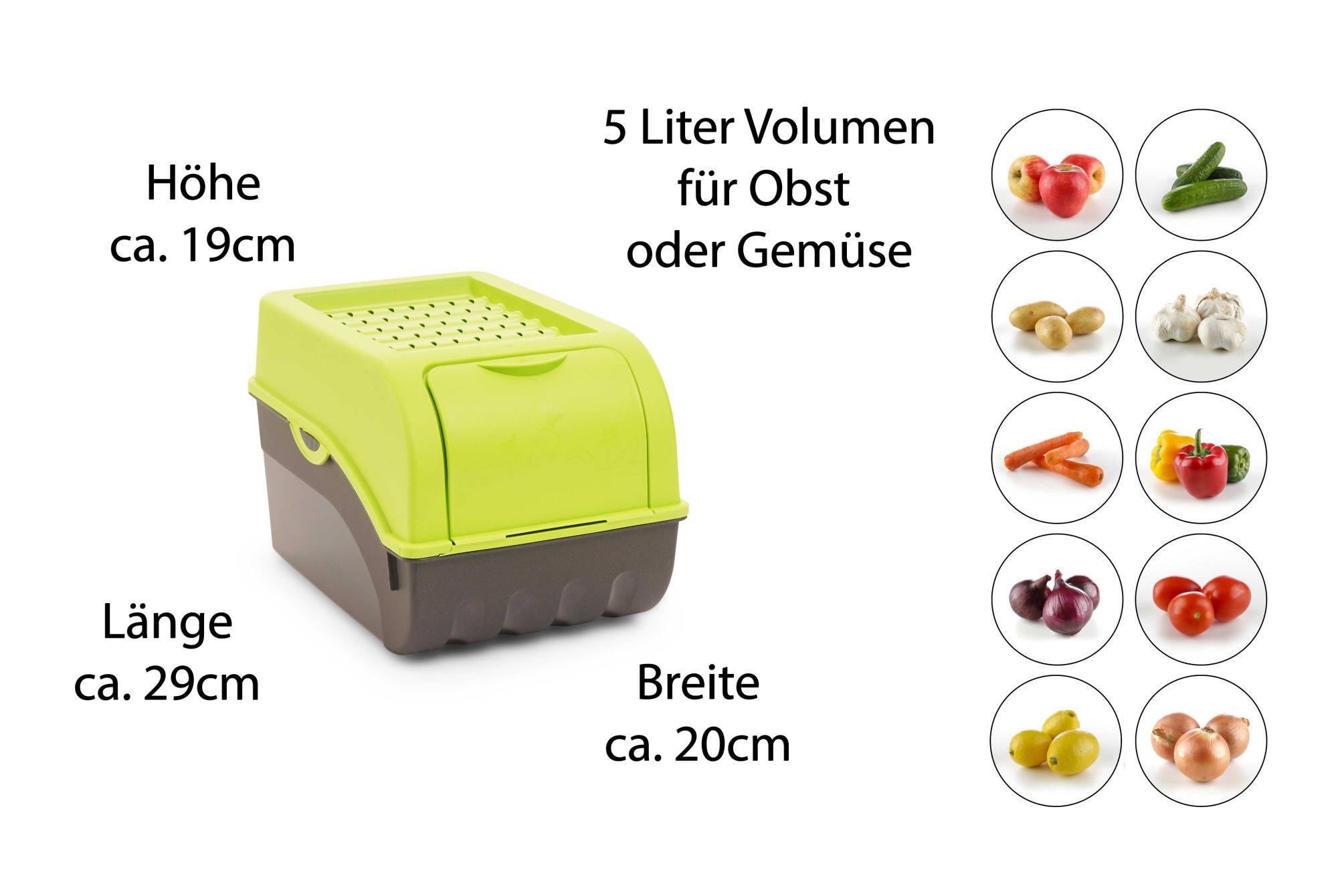 Novaliv 3x Mittel 5L Kartoffelbox grün Vorratsbehälter Aufbewahrungsdose Küchen Aufbewahrungsbehälter