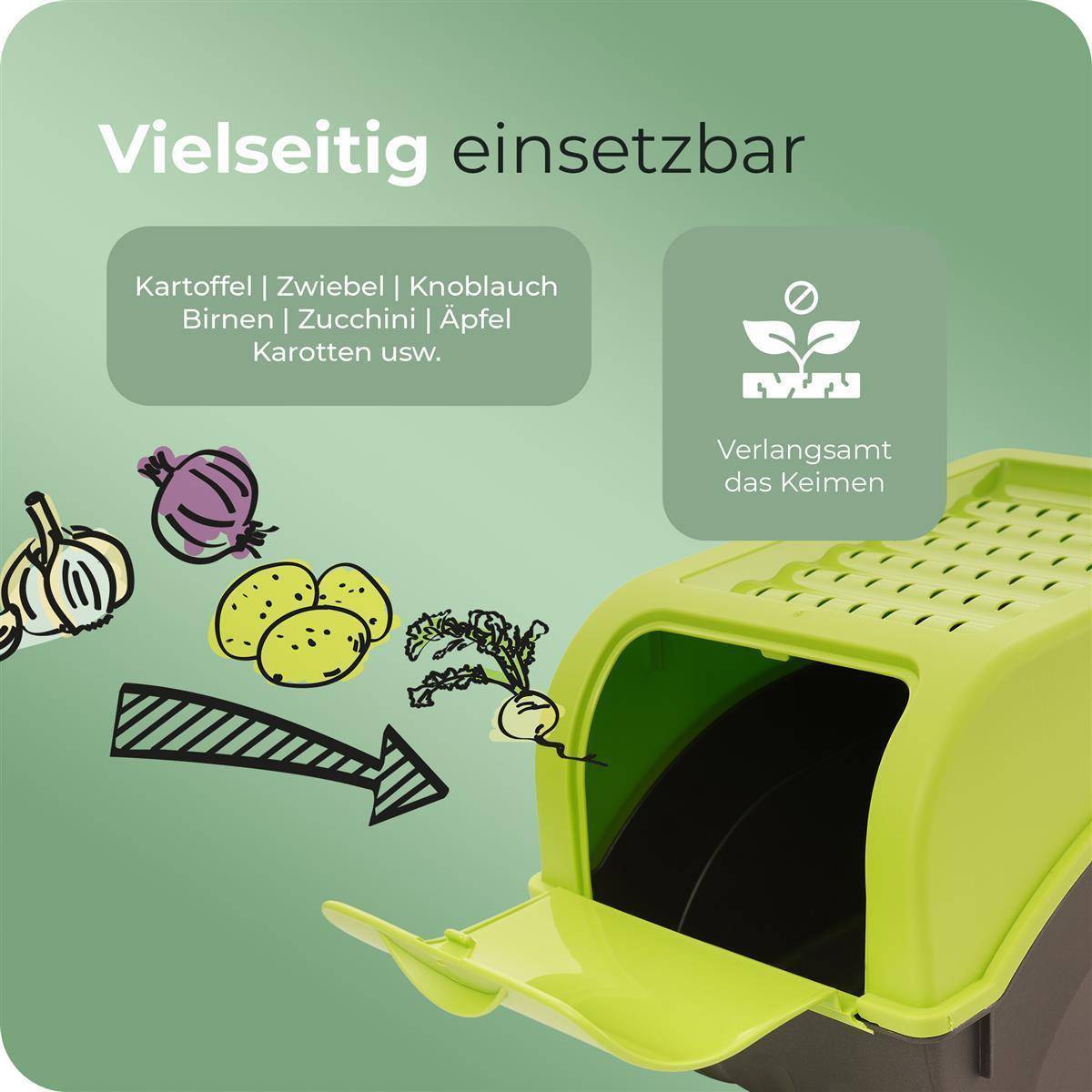 Novaliv 1x Groß 9l Kartoffelhorde grün Kartoffelbehälter Kartoffelbeutel Kartoffeleimer Kartoffeldose