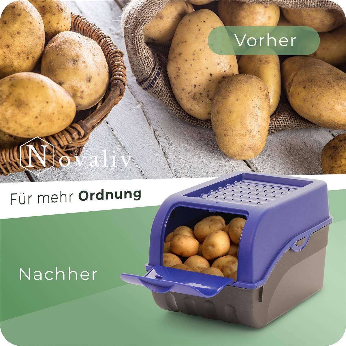 Novaliv Gemüsebox Set marineblau Kartoffel Aufbewahrungsbox Vorratsdoseset Zwiebeltopf Knoblauchbox Obsttopf