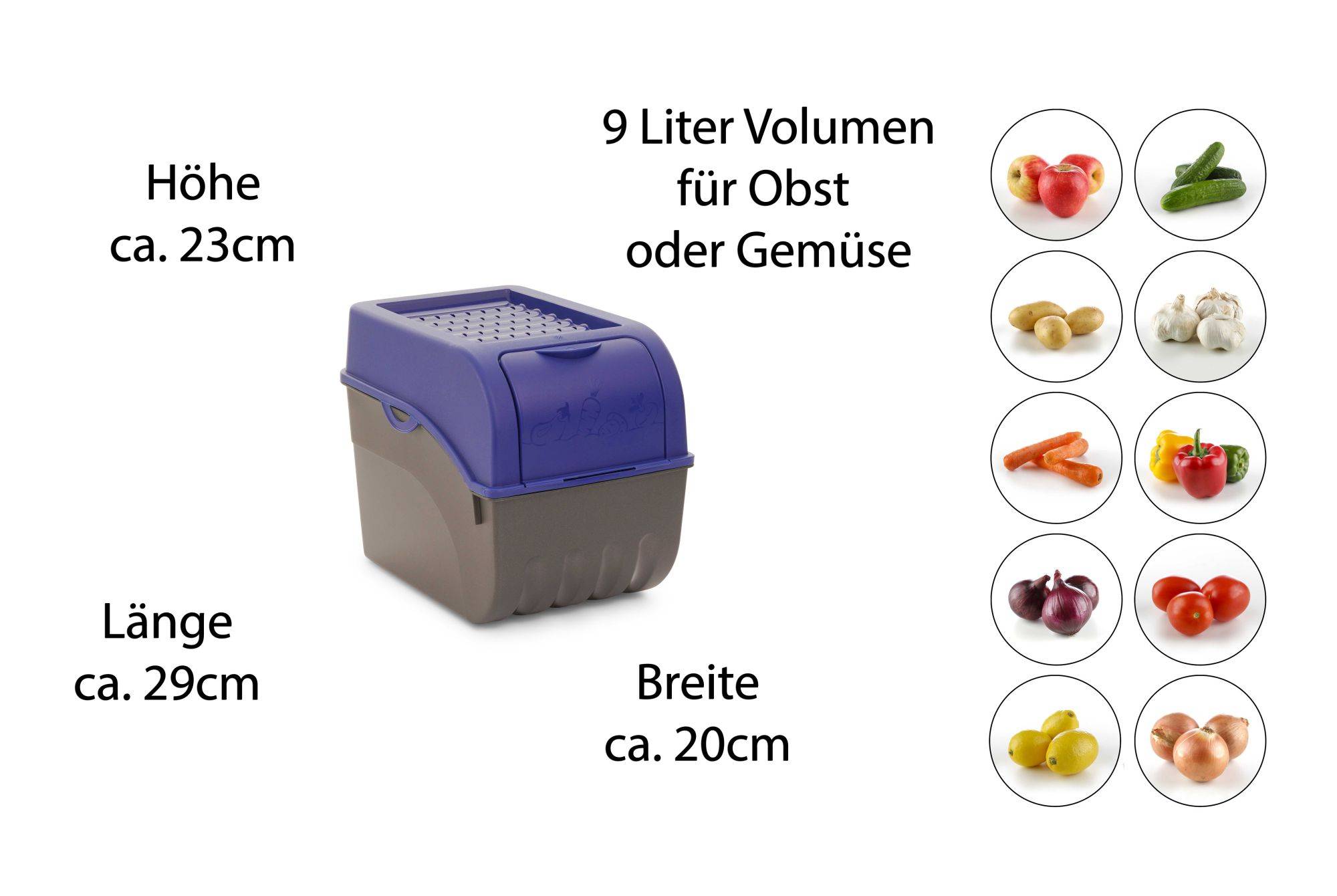 Novaliv 2x Groß 9L marineblau Gemüsebox Kartoffel Aufbewahrungsbox Vorratsdose Obstaufbewahrung Behälter Obsttopf