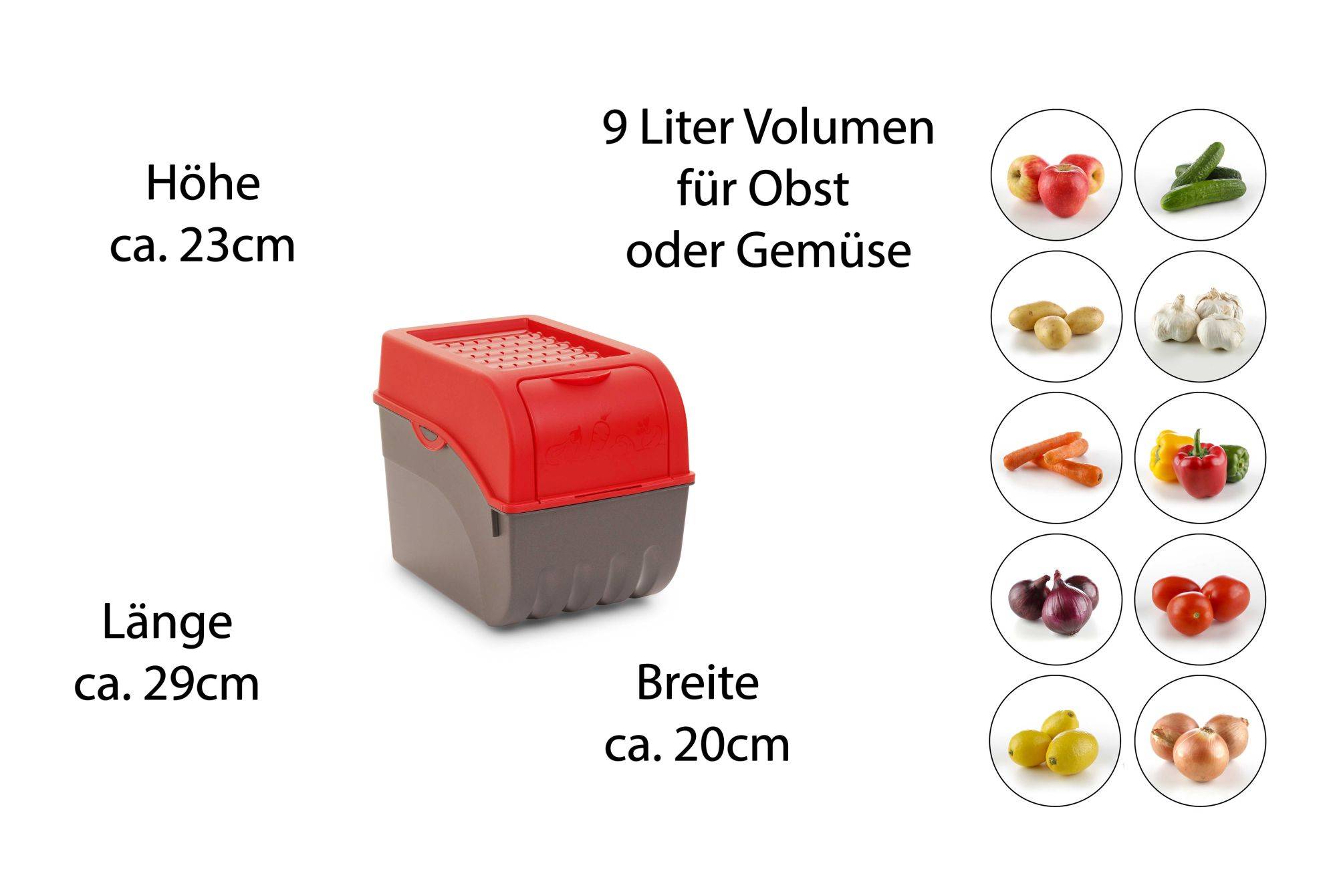 Novaliv 2x Groß 9L rot Gemüsebox Kartoffel Aufbewahrungsbox Vorratsdose Obstaufbewahrung Behälter Obsttopf