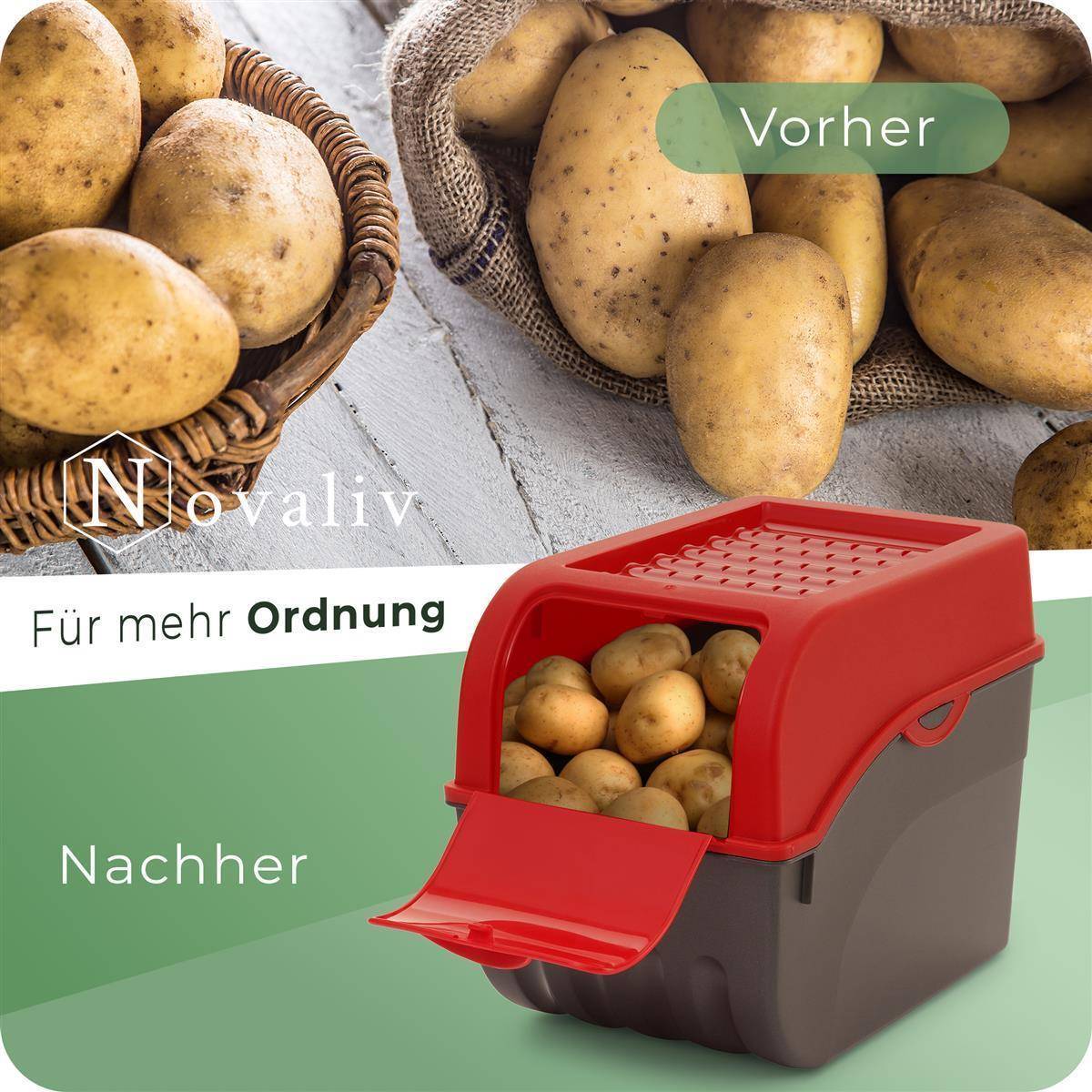 Novaliv 1x Groß 9l Kartoffelhorde rot Kartoffelbehälter Kartoffelbeutel Kartoffeleimer Kartoffeldose