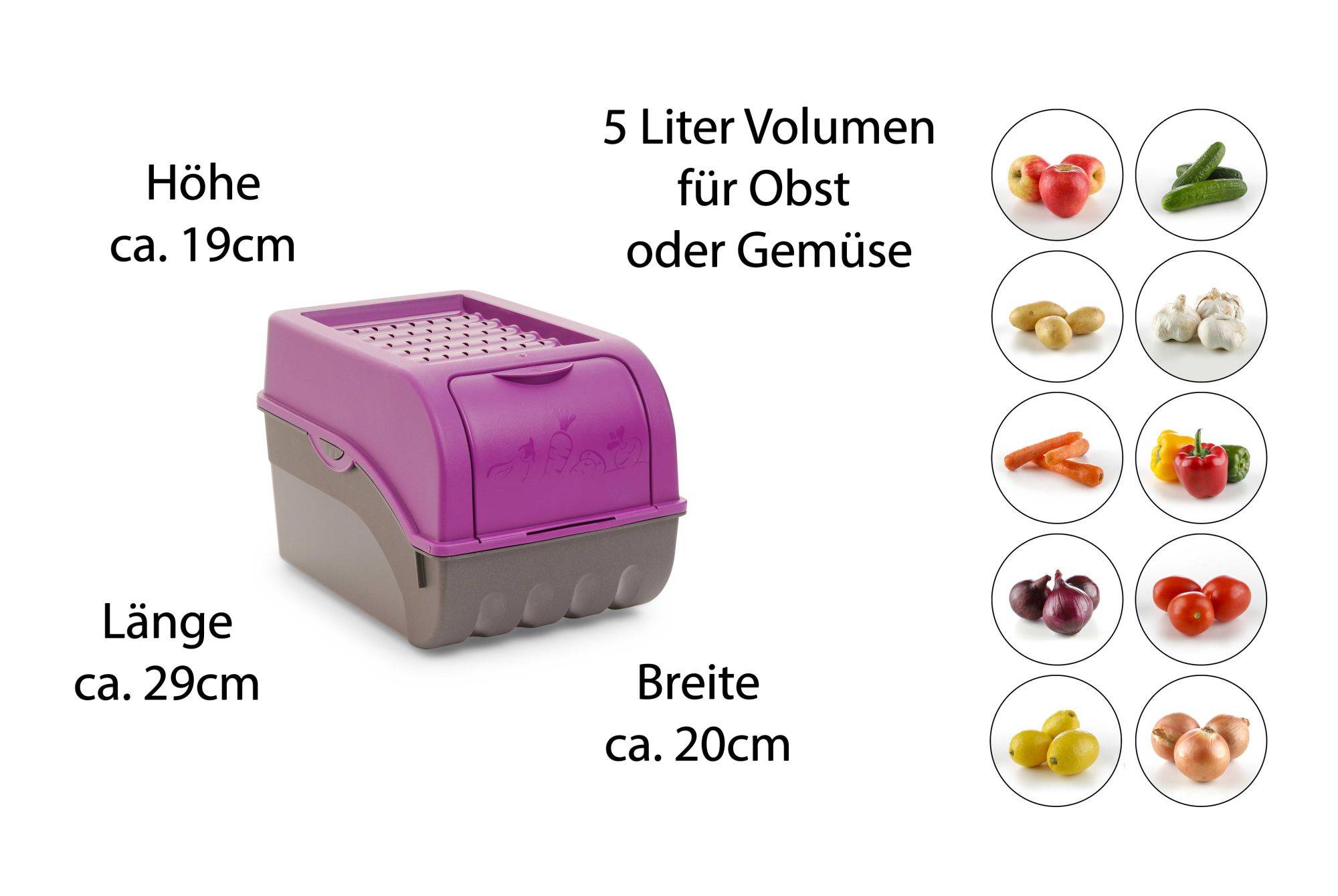 Novaliv Gemüseboxen Kartoffelboxen Vorratsbehälter 3,5l bis 9l (Lila, 2X 5l)
