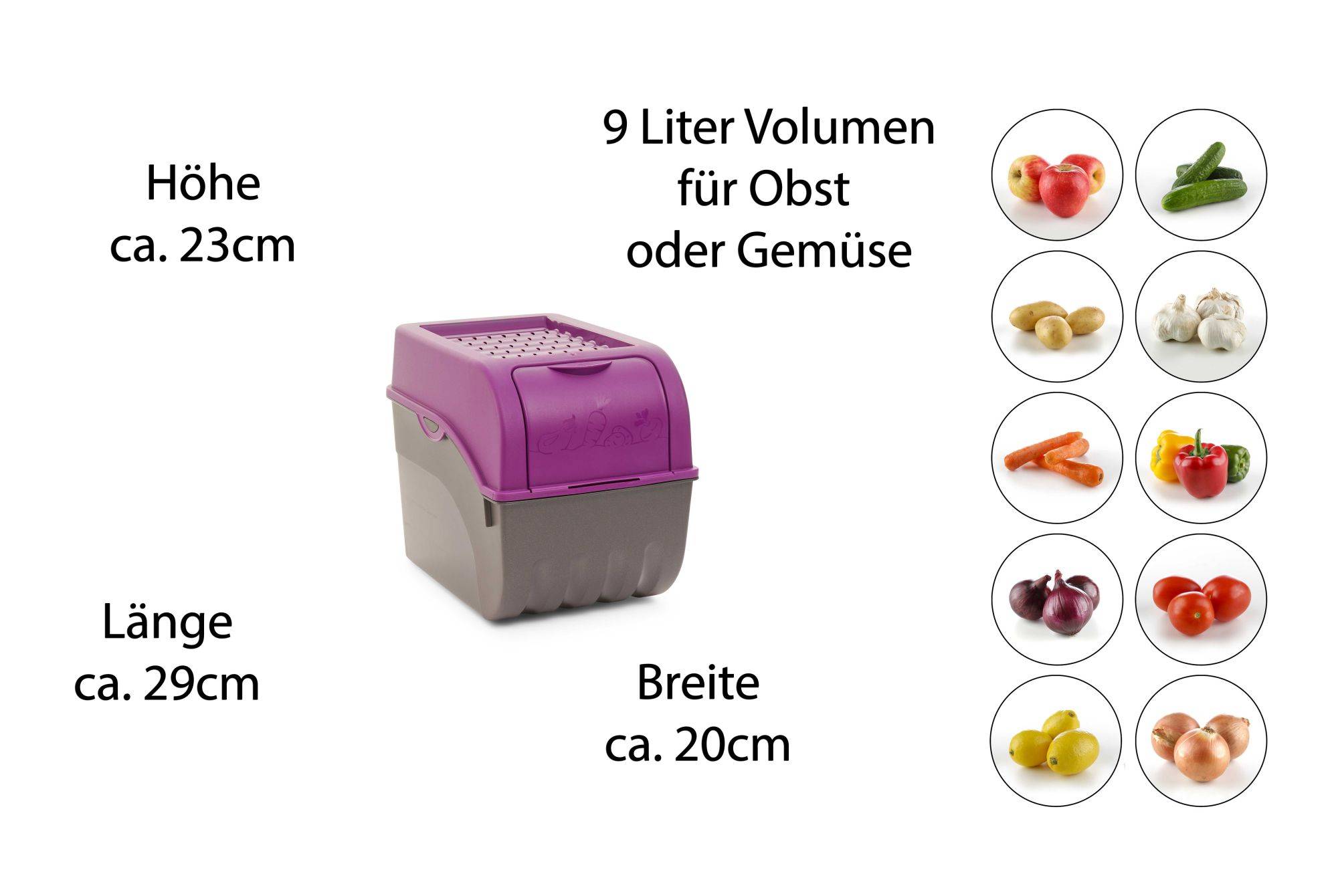 Novaliv Gemüseboxen Kartoffelboxen Vorratsbehälter 3,5l bis 9l (Lila, 3X 9l)