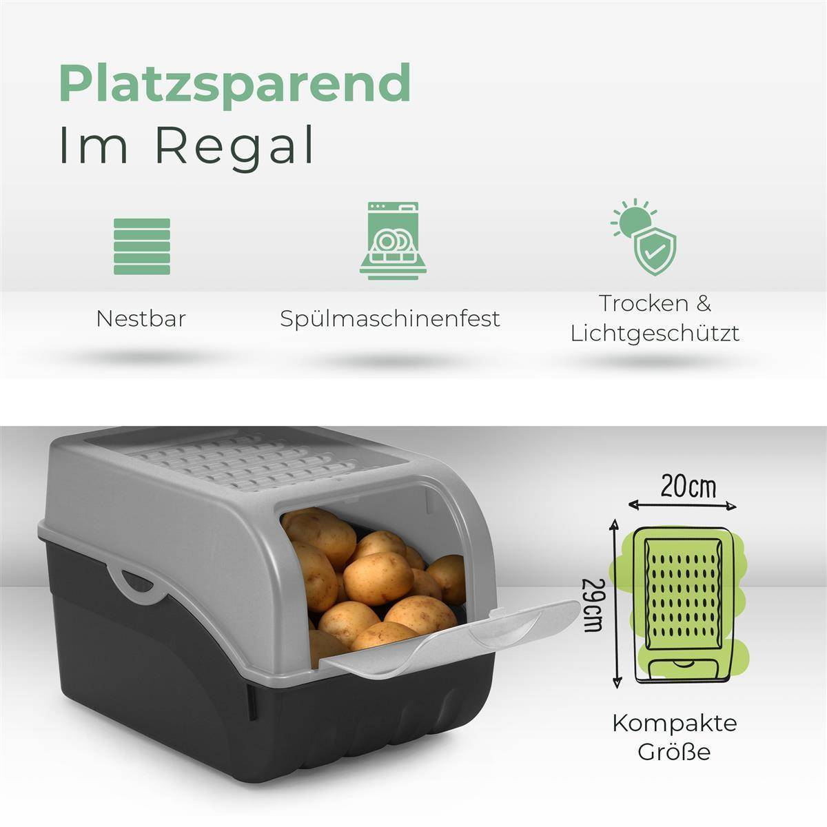 Novaliv Gemüseboxen Kartoffelboxen Vorratsbehälter 3,5l bis 9l (Grau, 1x 5l)