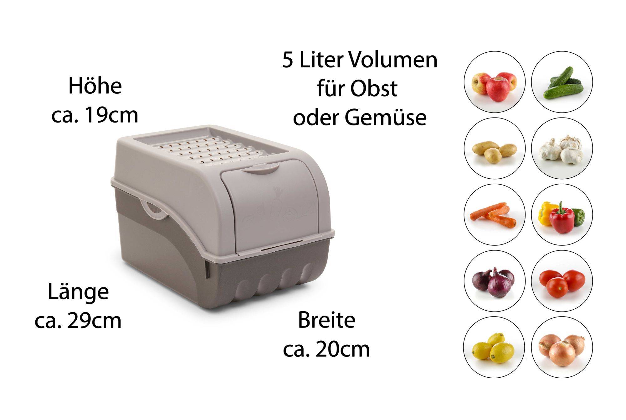Novaliv Gemüseboxen Kartoffelboxen Vorratsbehälter 3,5l bis 9l (Grau, 3X 5l)