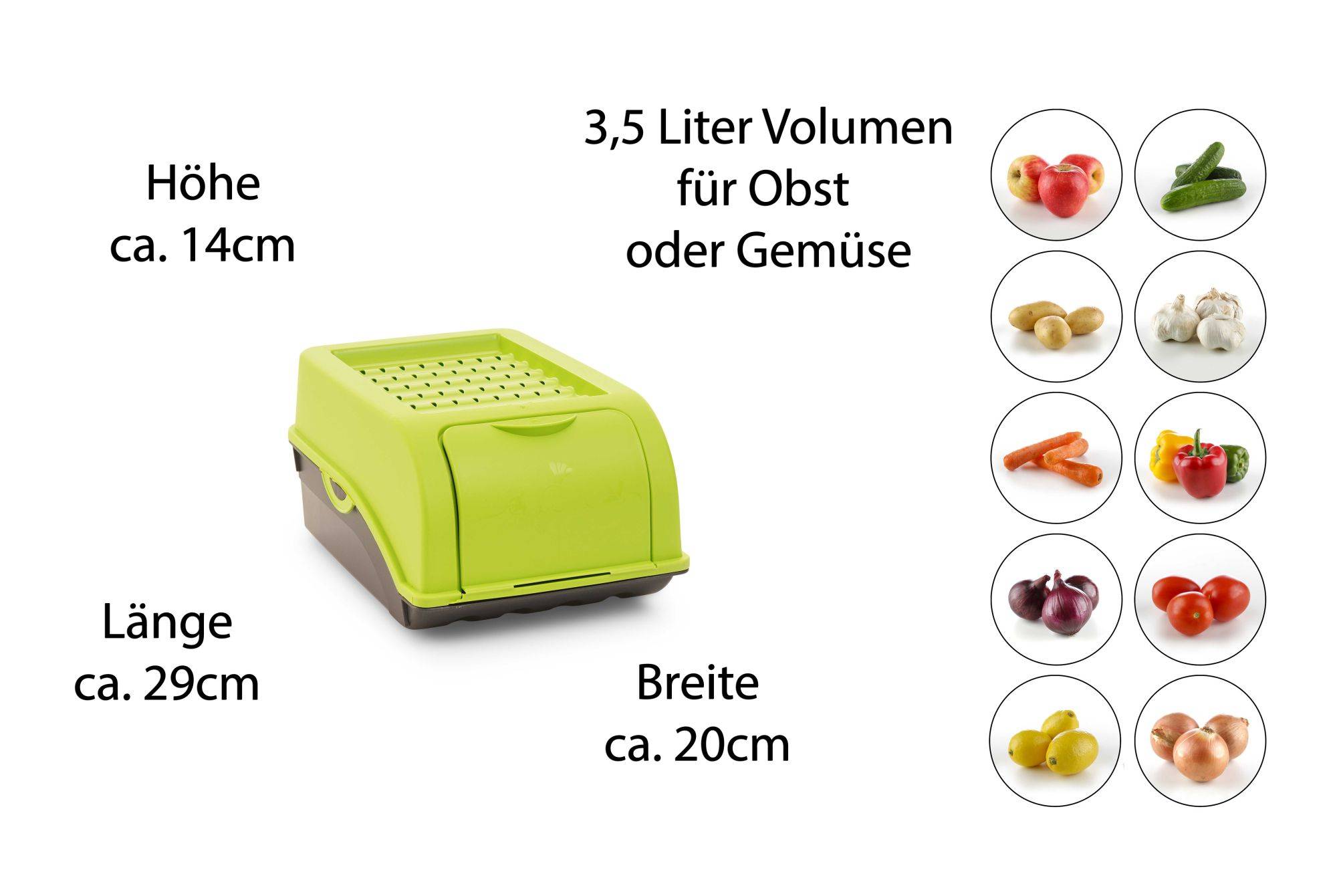 Novaliv 2x Klein 3,5 L Zwiebeltopf grün Zwiebelbox Knoblauchtopf Aufbewahrungsbox Vorratsdose Gemüsebox