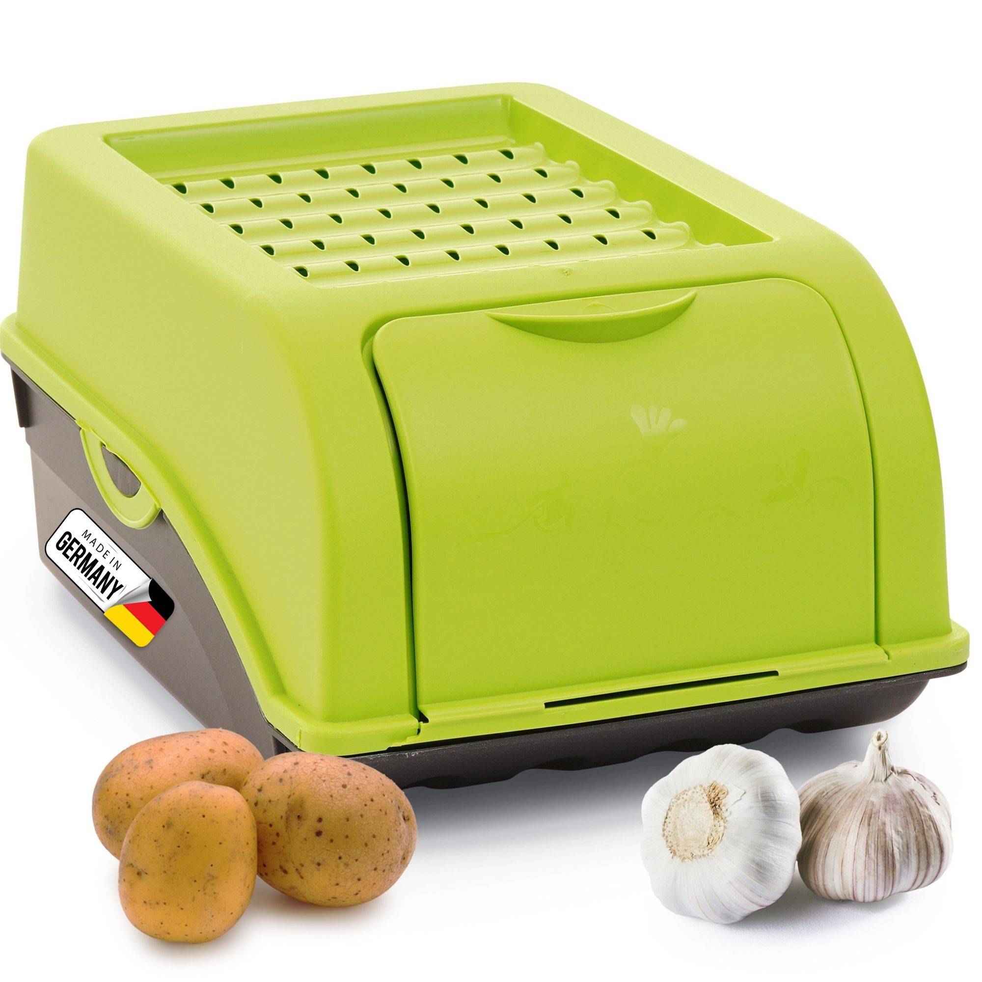Novaliv 1x Klein 3,5 L Vorratsbehälter grün Aufbewahrungsbox Küche Zwiebelbehälter Knoblauchbehälter
