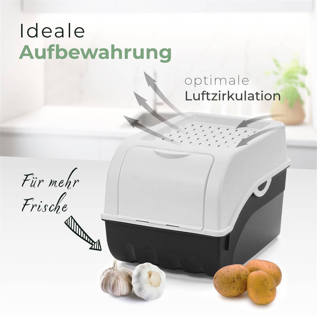 Novaliv 1x Groß 9l Kartoffelhorde weiß Kartoffelbehälter Kartoffelbeutel Kartoffeleimer Kartoffeldose