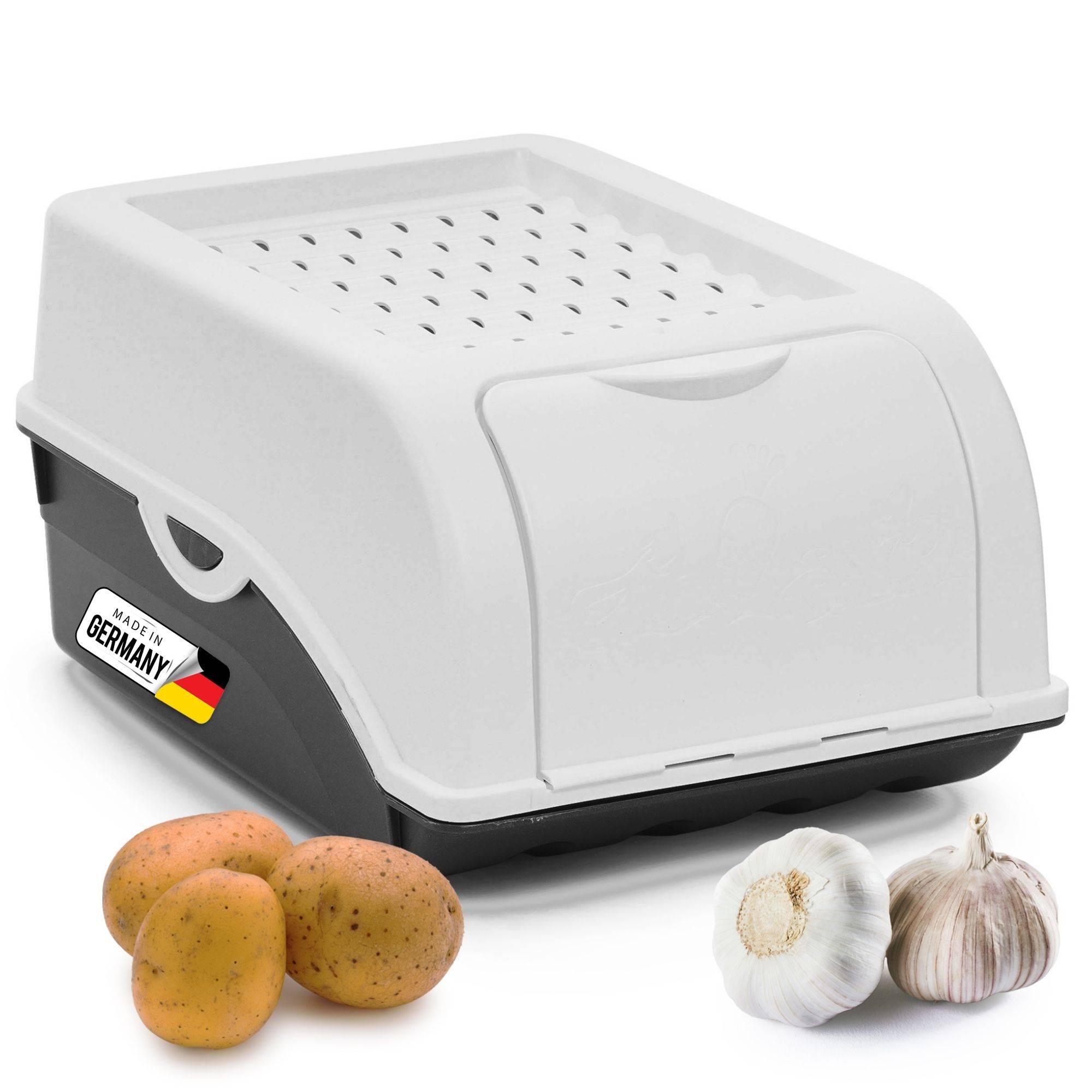 Novaliv 1x Klein 3,5 L Vorratsbehälter weiß Aufbewahrungsbox Küche Zwiebelbehälter Knoblauchbehälter